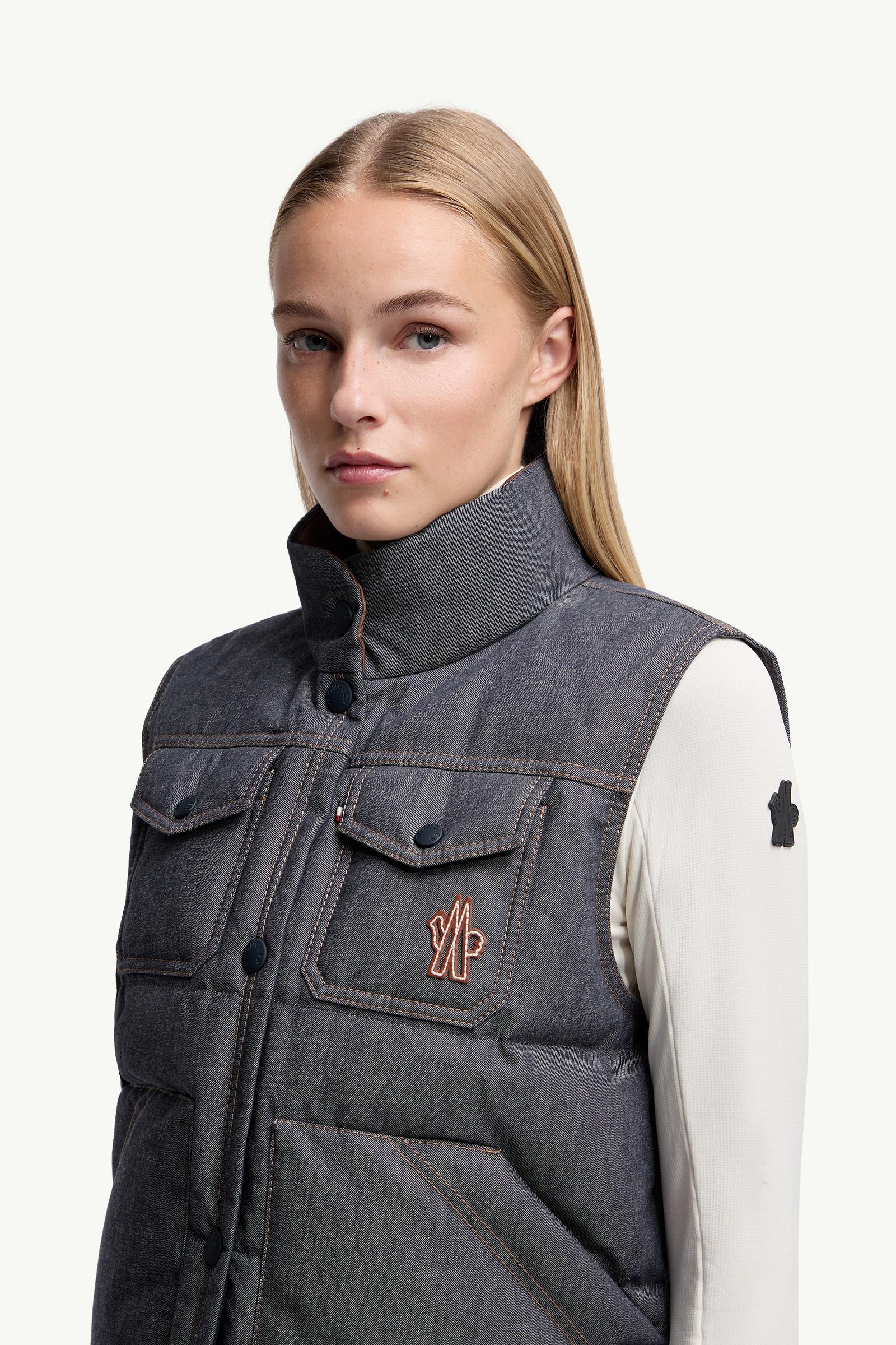 Dark Gray Knysna Denim Down Gilet - Vests for Women | Moncler SI