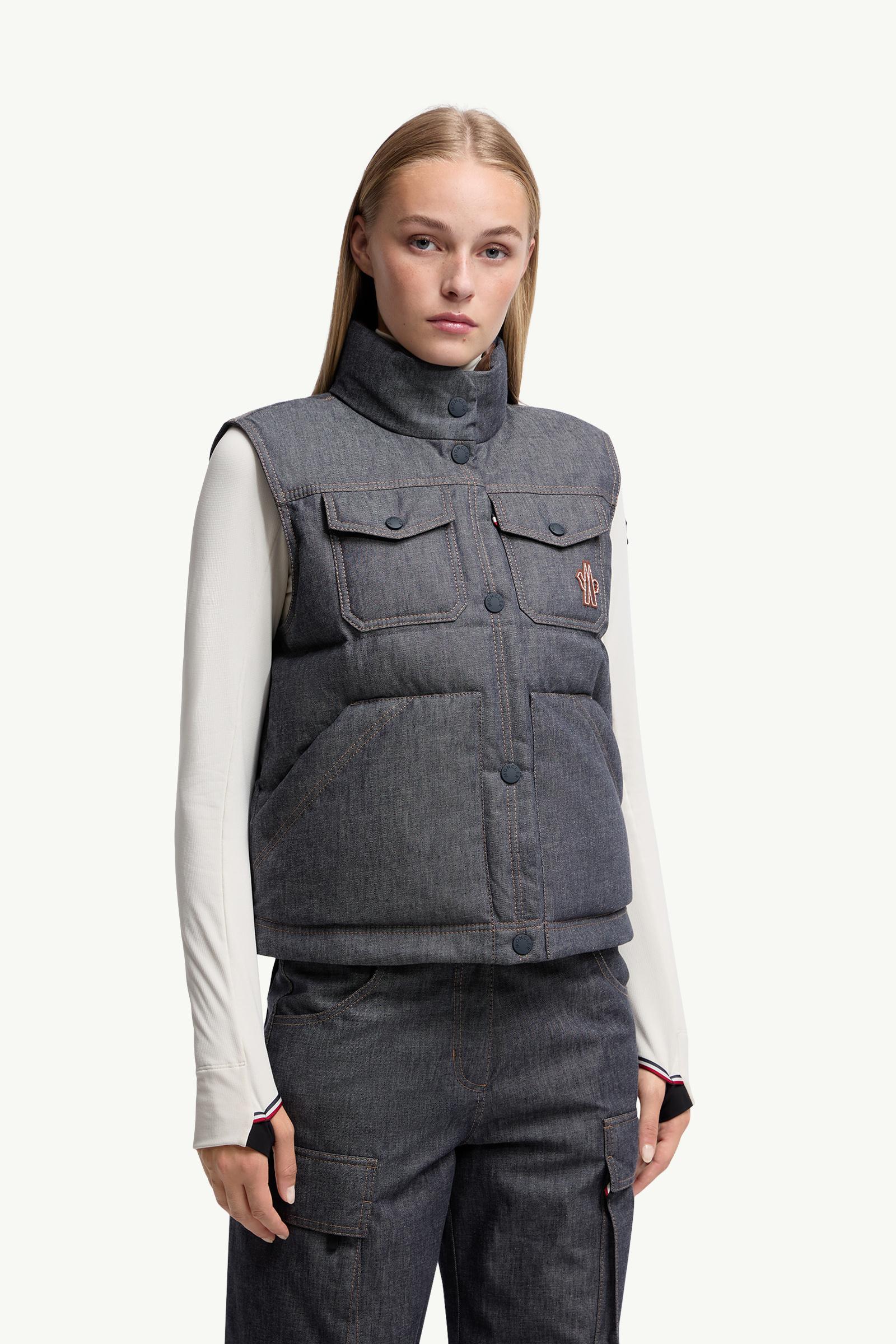 Dark Gray Knysna Denim Down Gilet - Vests for Women | Moncler SI