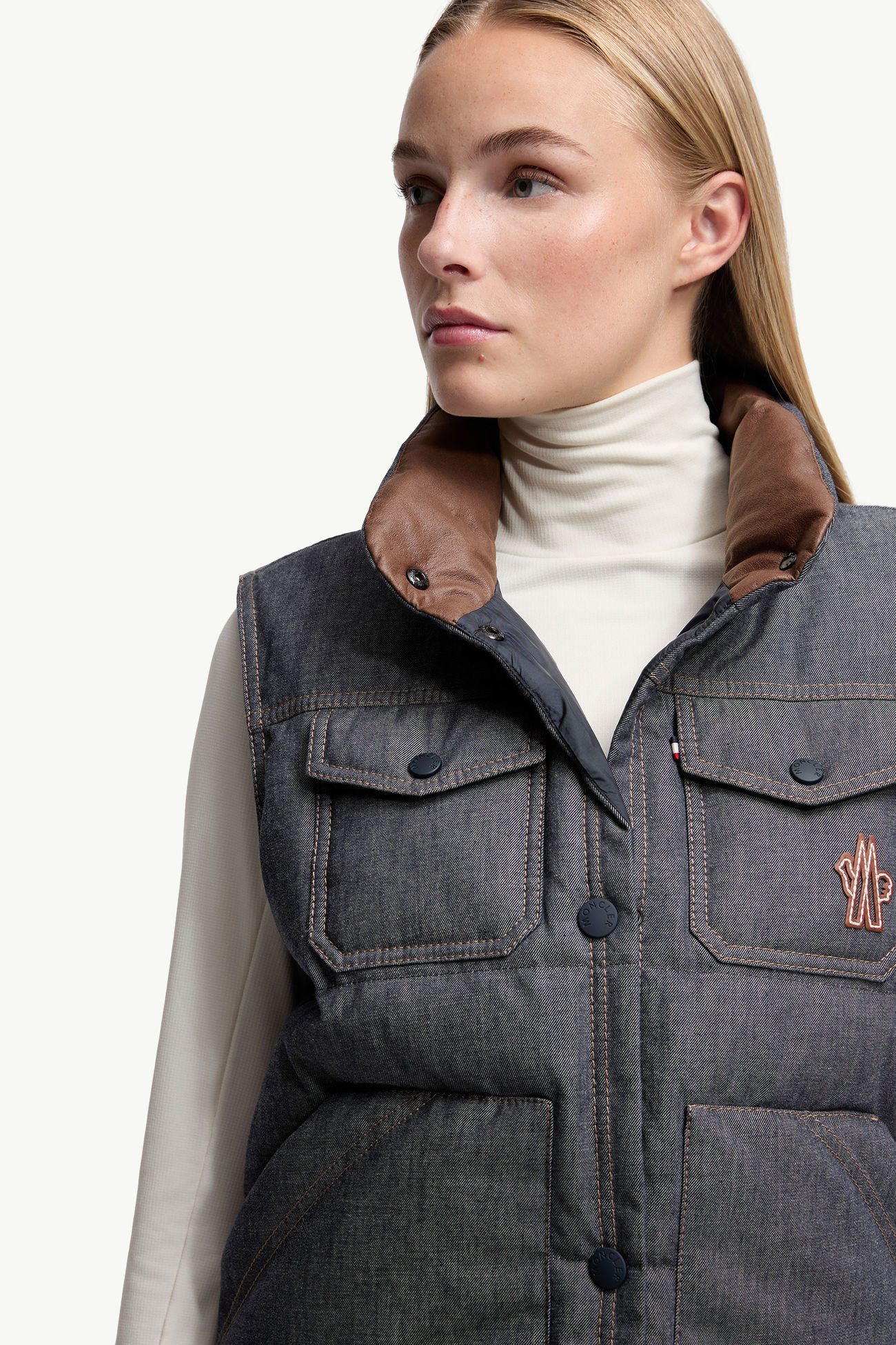 Chaleco plumífero de tejido vaquero Knysna Mujer Gris oscuro Moncler 6