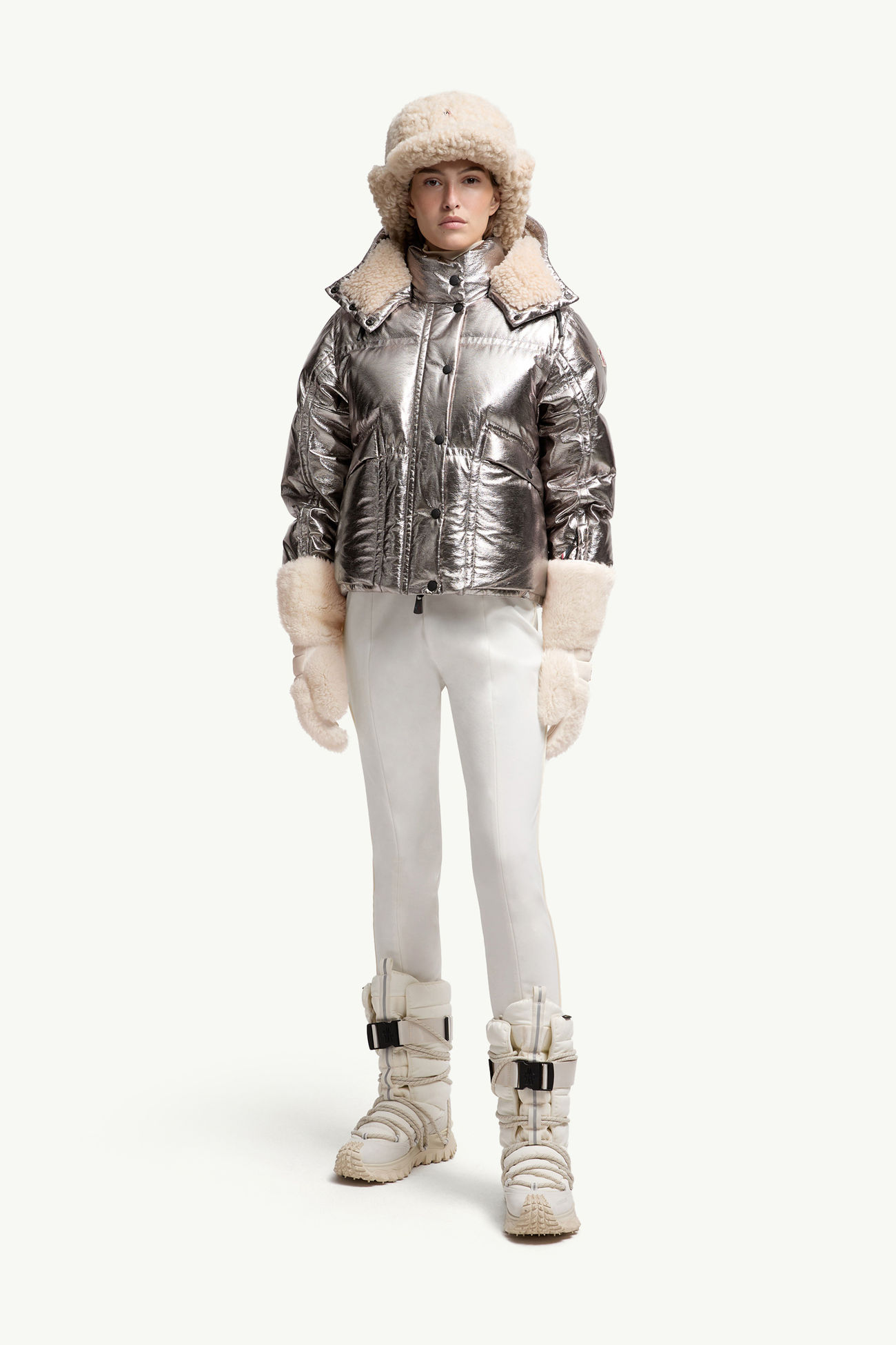 Calaque Metallic Daunen-Skijacke mit Kapuze Damen Silber Moncler 0