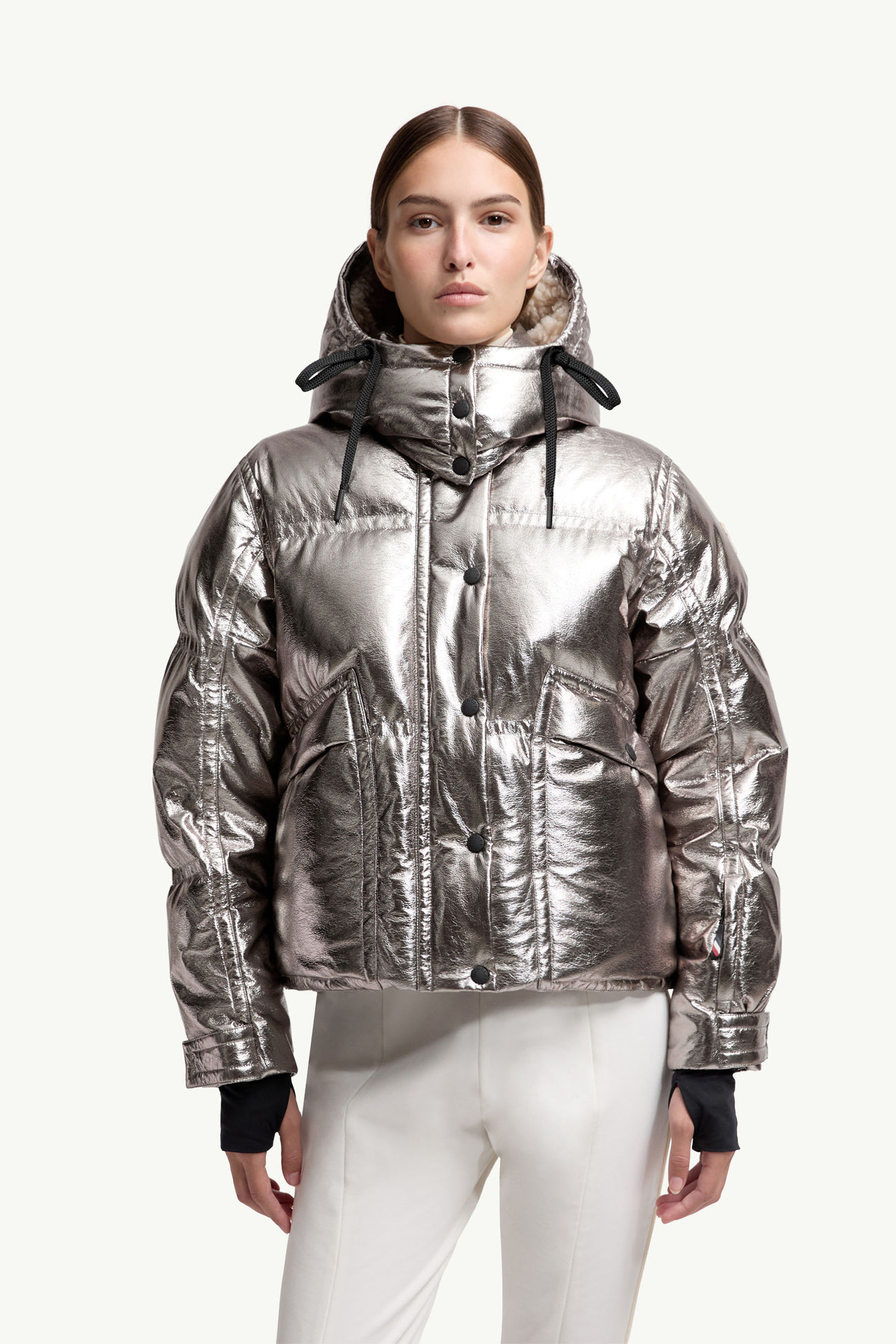 Calaque Metallic Daunen-Skijacke mit Kapuze Damen Silber Moncler 3