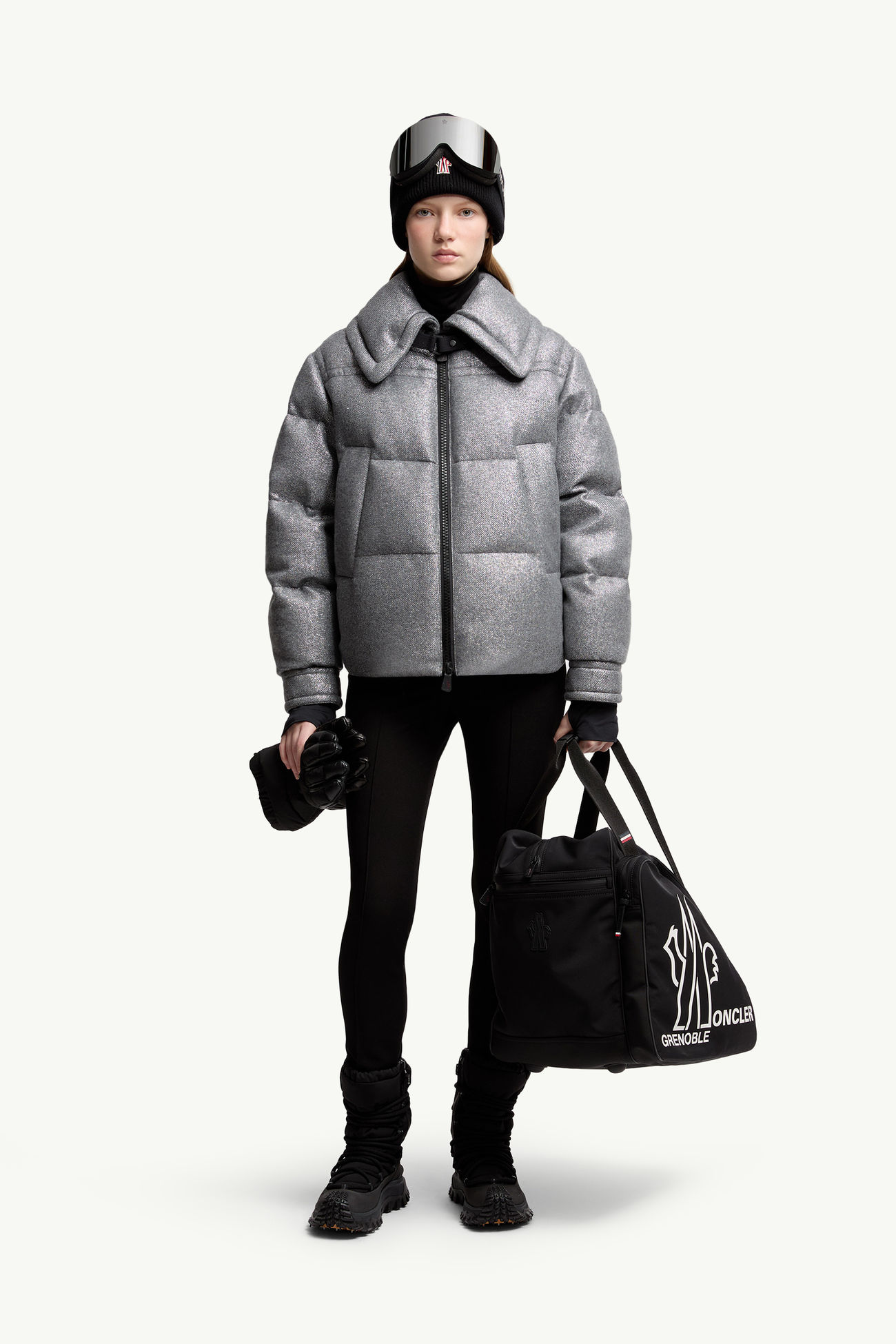 Sandane女士金属质感羊毛混纺短款羽绒夹克外套 女士 灰色 Moncler 0