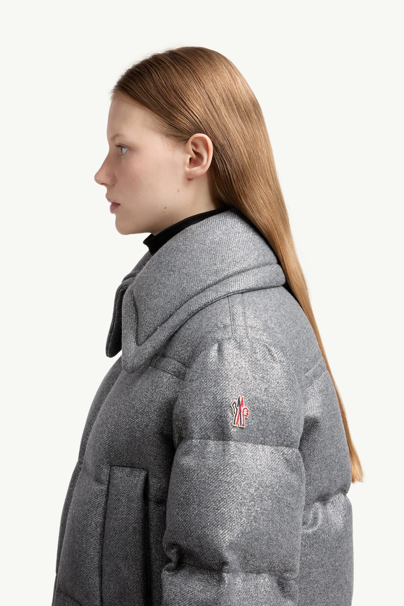 Sandane Metallic Wool Blend Short Down Jacket Women Gray Moncler 1