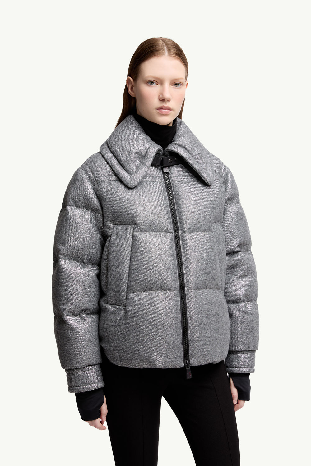Sandane Metallic Wool Blend Short Down Jacket Women Gray Moncler 3