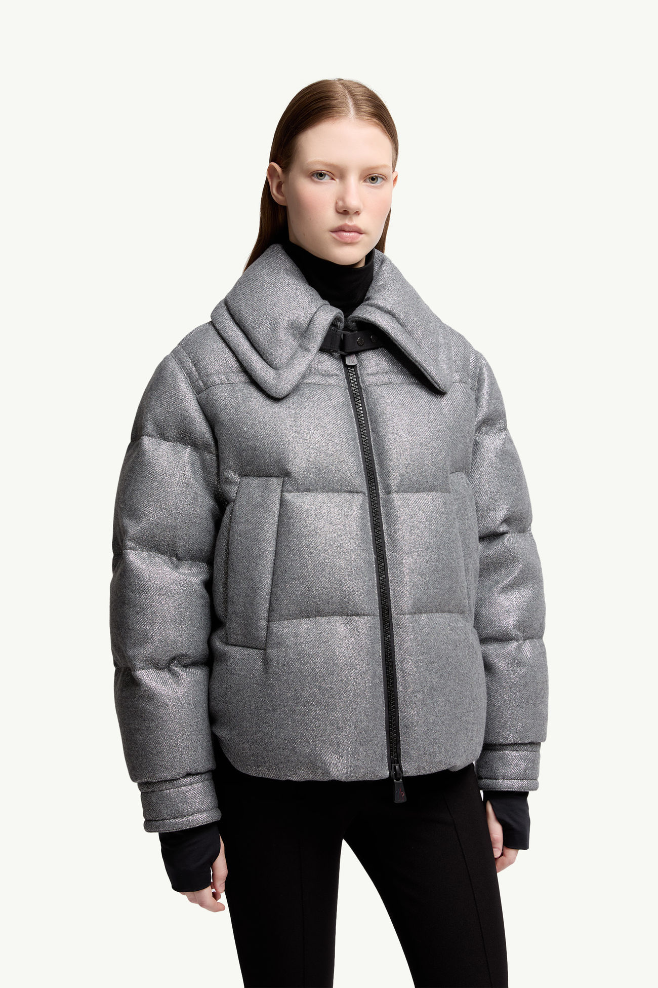 Sandane Metallic Wool Blend Short Down Jacket Women Gray Moncler 3