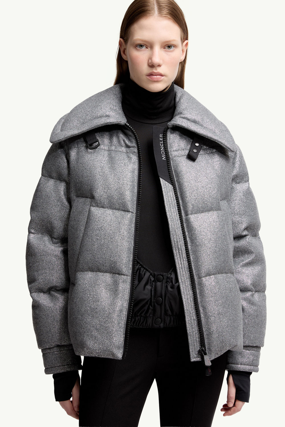 Sandane Metallic Wool Blend Short Down Jacket Women Gray Moncler 5