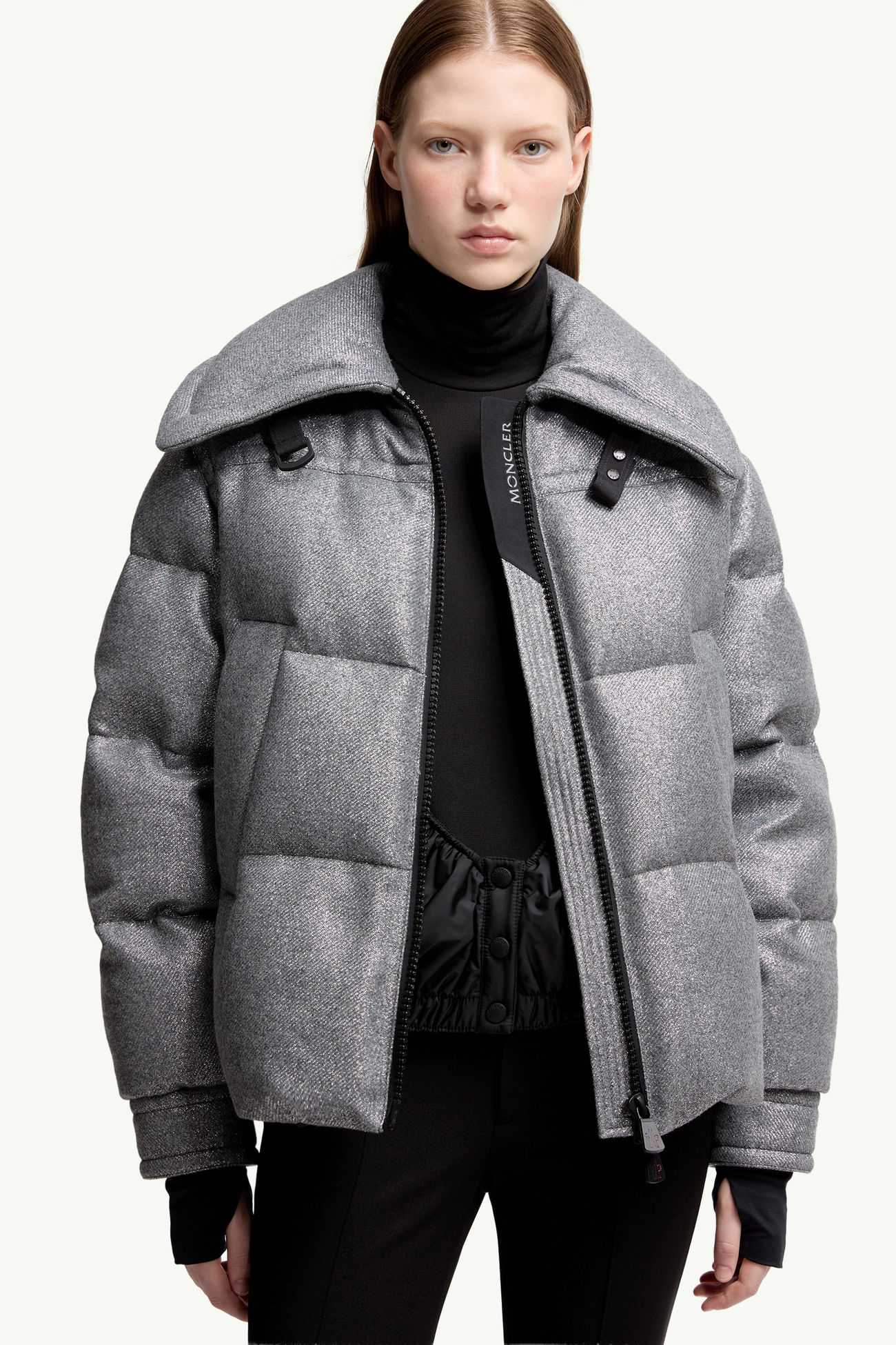 Sandane Metallic Wool Blend Short Down Jacket Women Gray Moncler 5