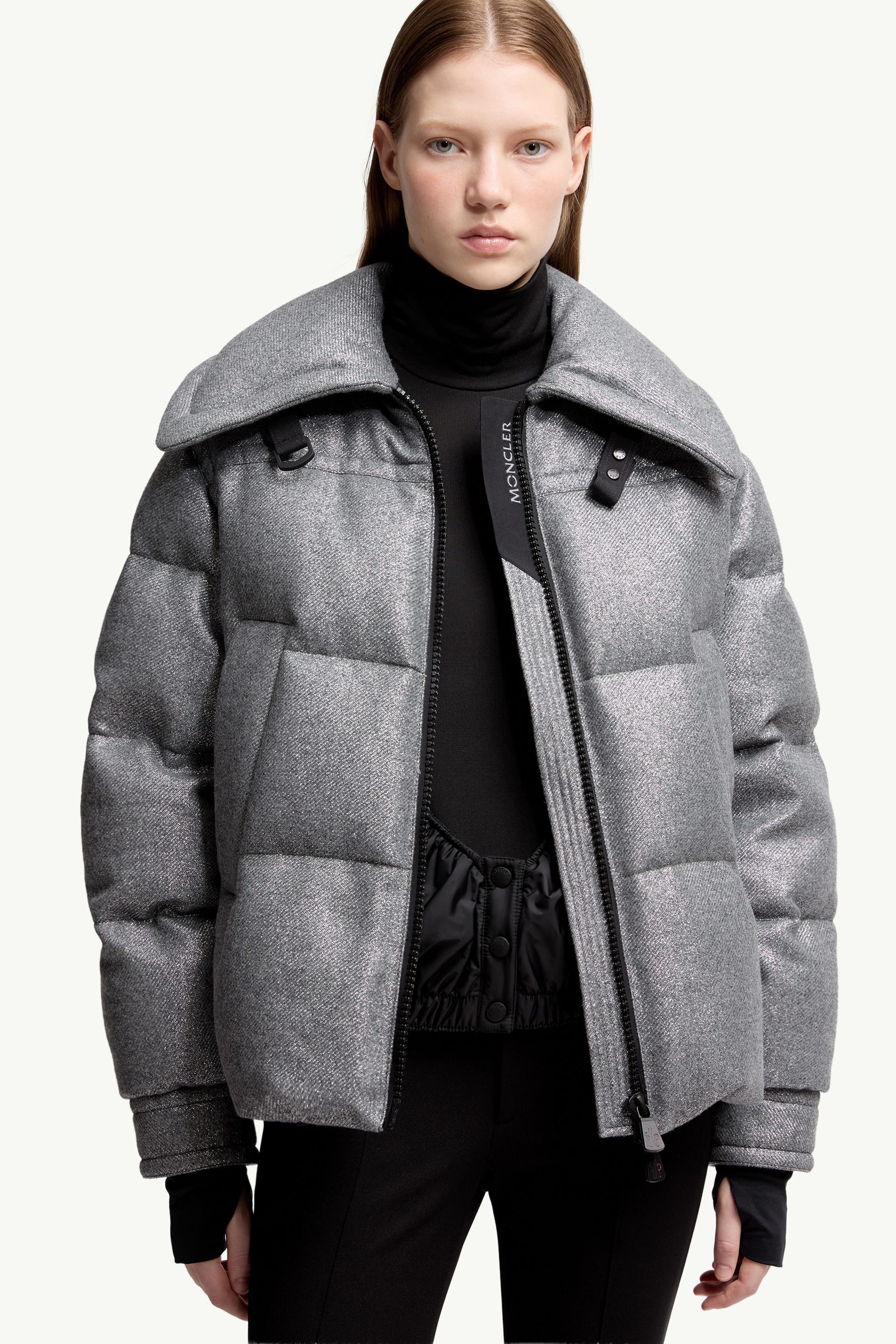 Grey Sandane Metallic Wool Blend Short Down Jacket - Short Down