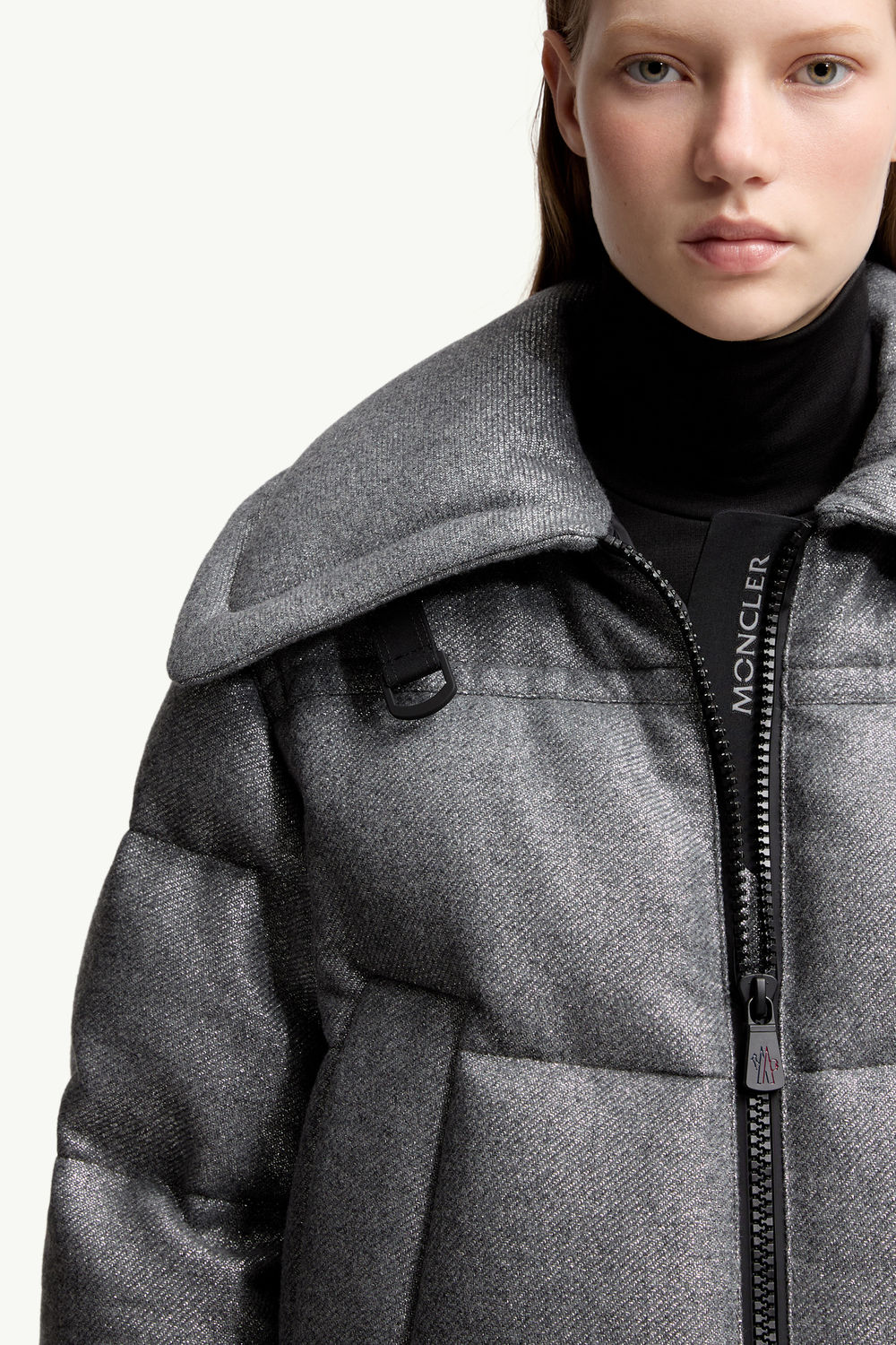 Sandane Metallic Wool Blend Short Down Jacket Women Gray Moncler 6