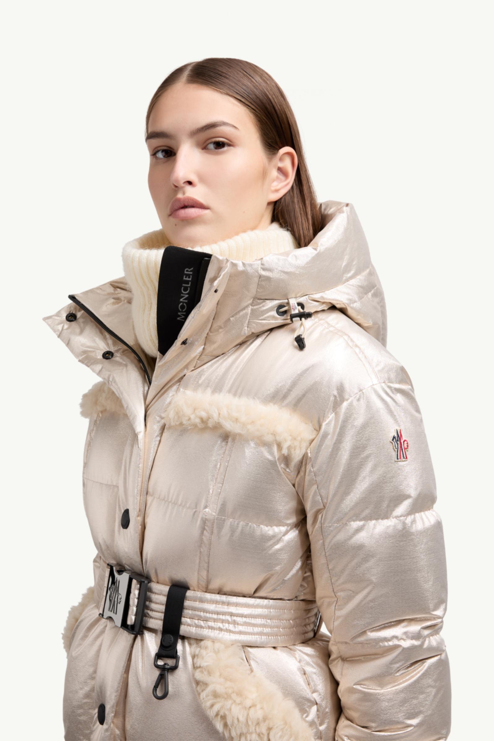 Giacca da sci metallizzata con cappuccio Mondim in shearling Donna Oro Pallido Moncler 1