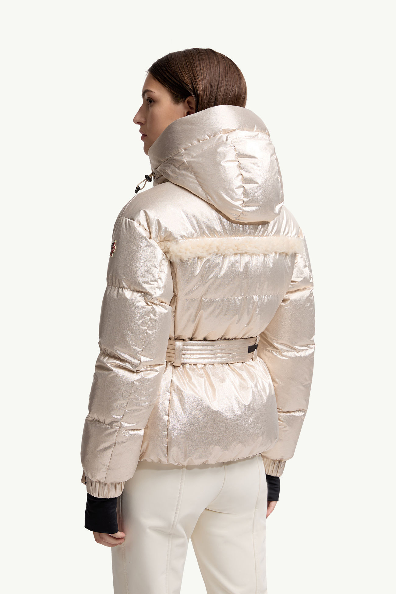 Giacca da sci metallizzata con cappuccio Mondim in shearling Donna Oro Pallido Moncler 4