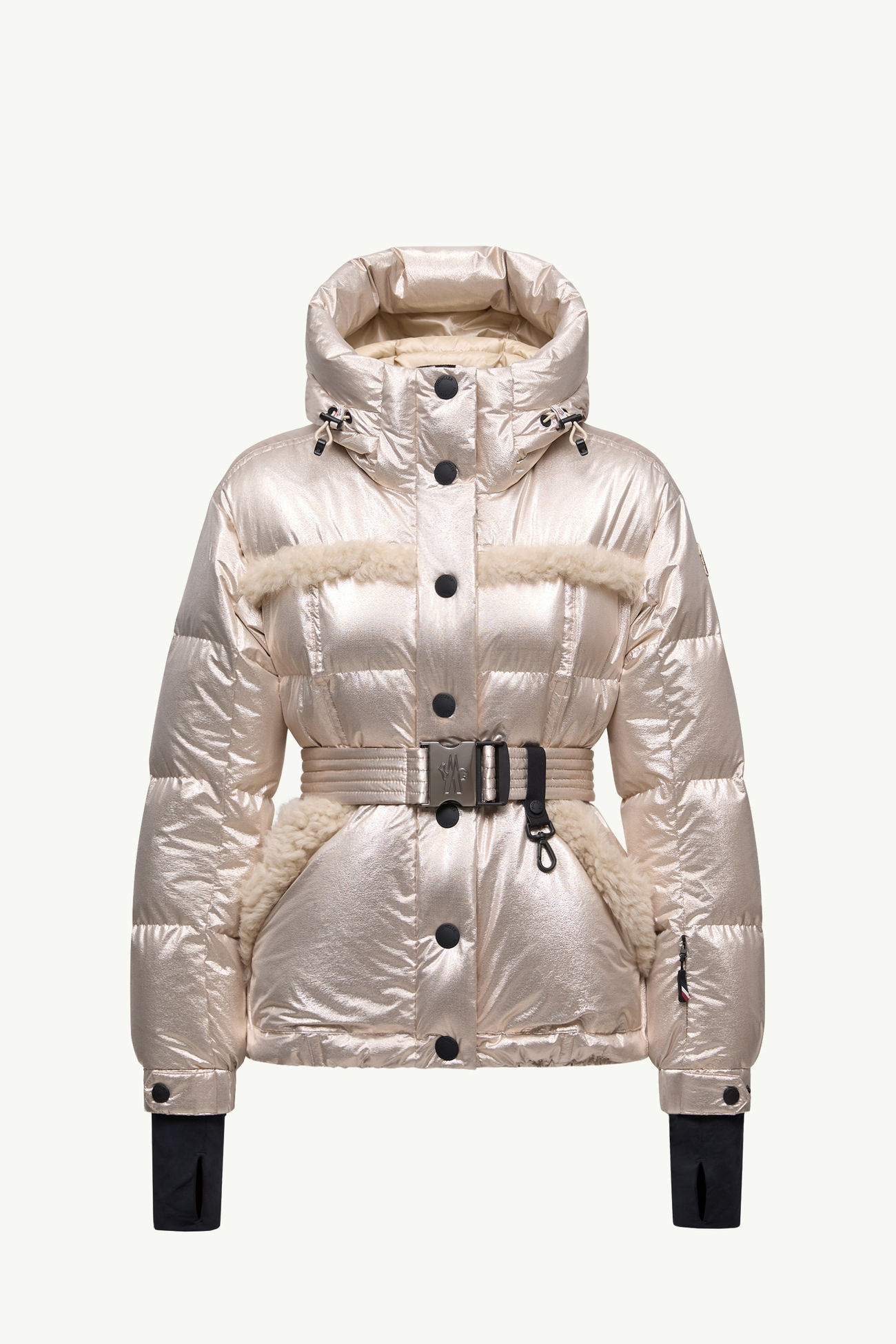 Giacca da sci metallizzata con cappuccio Mondim in shearling Donna Oro Pallido Moncler 2