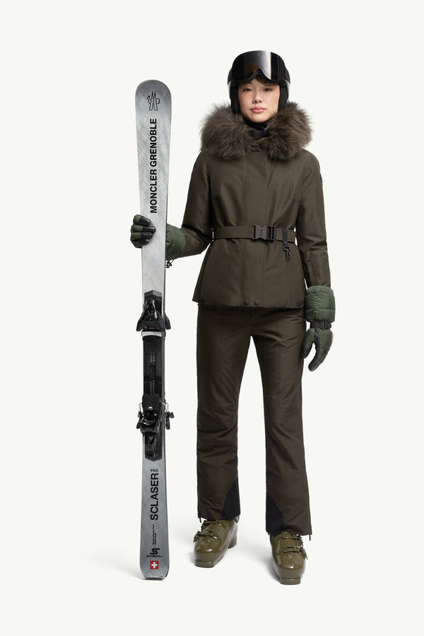 Doudoune de ski à capuche bordée de shearling Laplance en GORE-TEX Femmes Vert Foncé Moncler 0