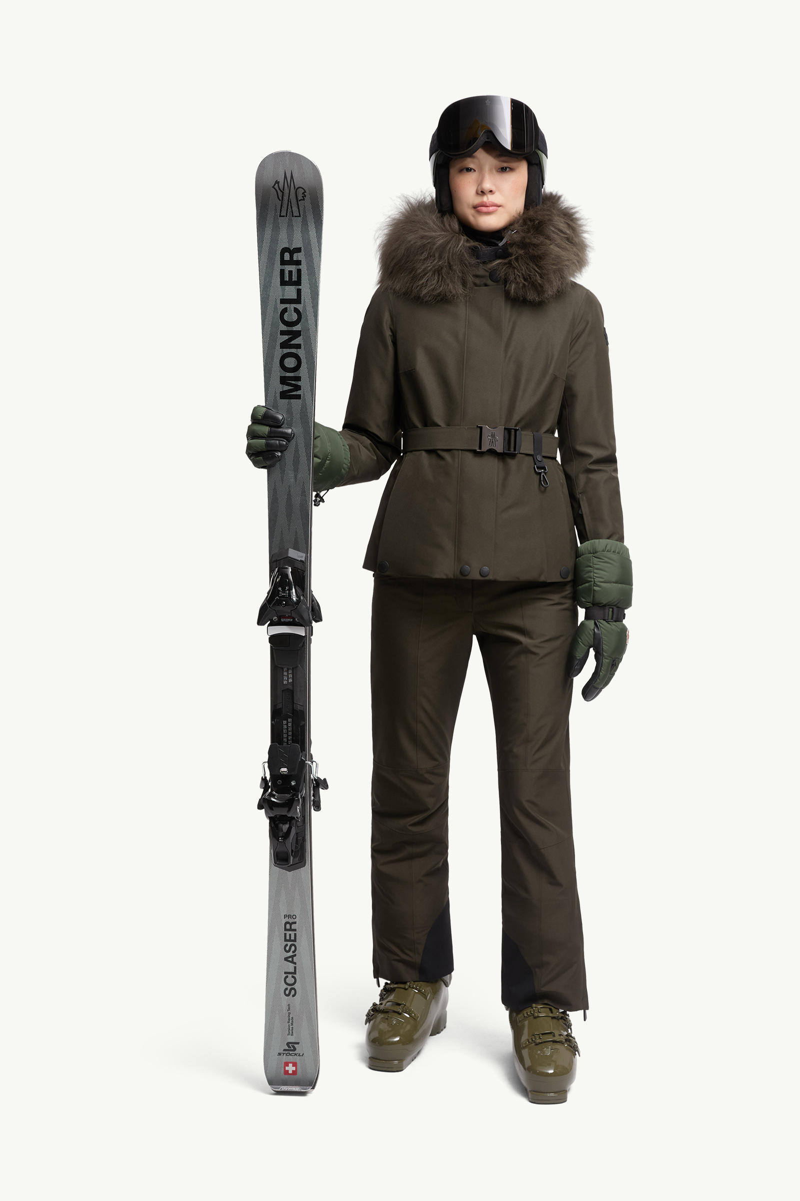 Laplance GORE-TEX Shearling-Trimmed Hooded Down Ski Jacket Women Dark Green Moncler 0