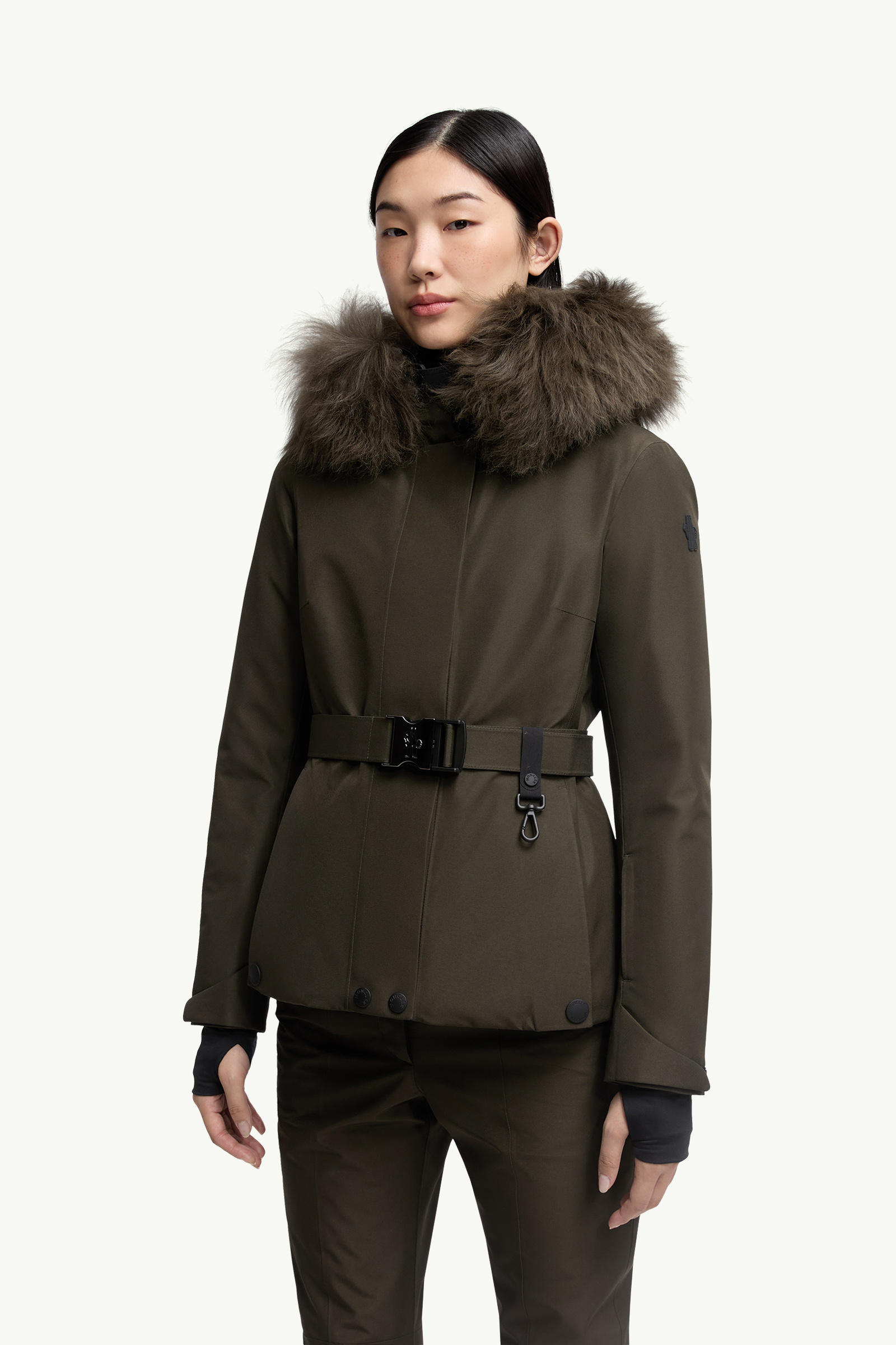 Laplance GORE-TEX Shearling-Trimmed Hooded Down Ski Jacket Women Dark Green Moncler 3