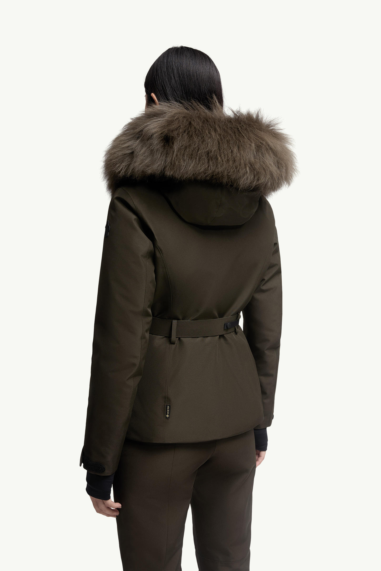 Laplance GORE-TEX Shearling-Trimmed Hooded Down Ski Jacket Women Dark Green Moncler 4