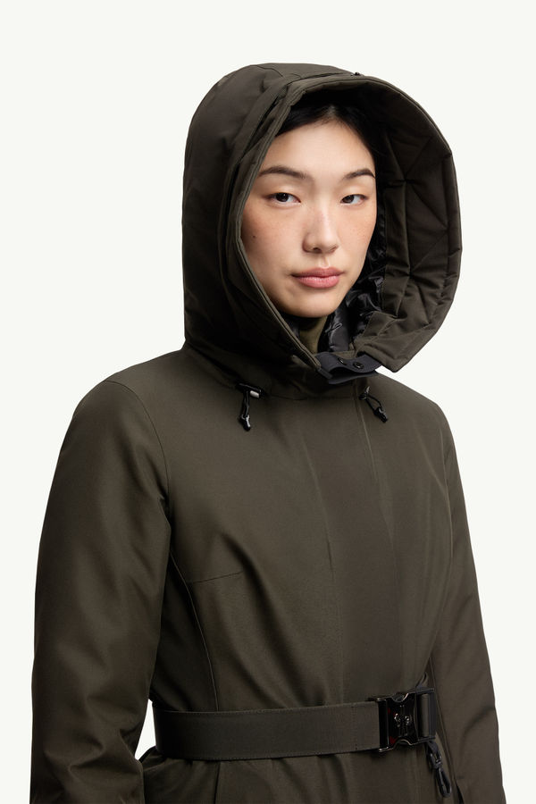 Plumífero esquí con capucha y ribete GORE-TEX de lana de oveja joven Mujer Verde Oscuro Moncler 5