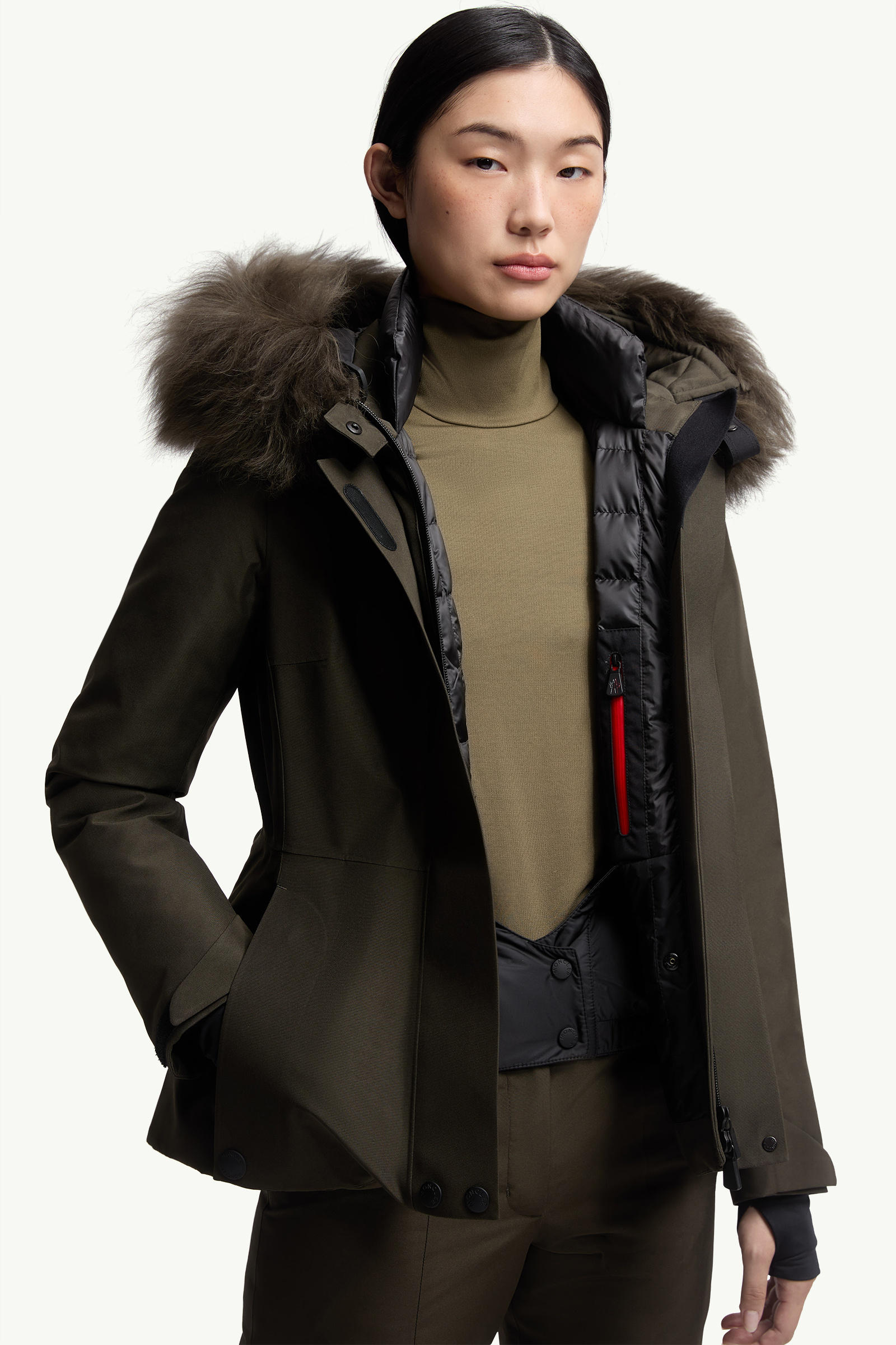 Laplance GORE-TEX Shearling-Trimmed Hooded Down Ski Jacket Women Dark Green Moncler 6