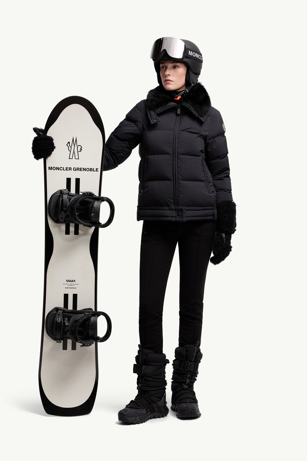 Arabbas Hooded Shearling Down Ski Jacket Women Black Moncler 0