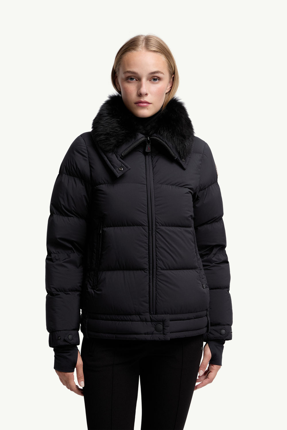 Arabbas Hooded Shearling Down Ski Jacket Women Black Moncler 3