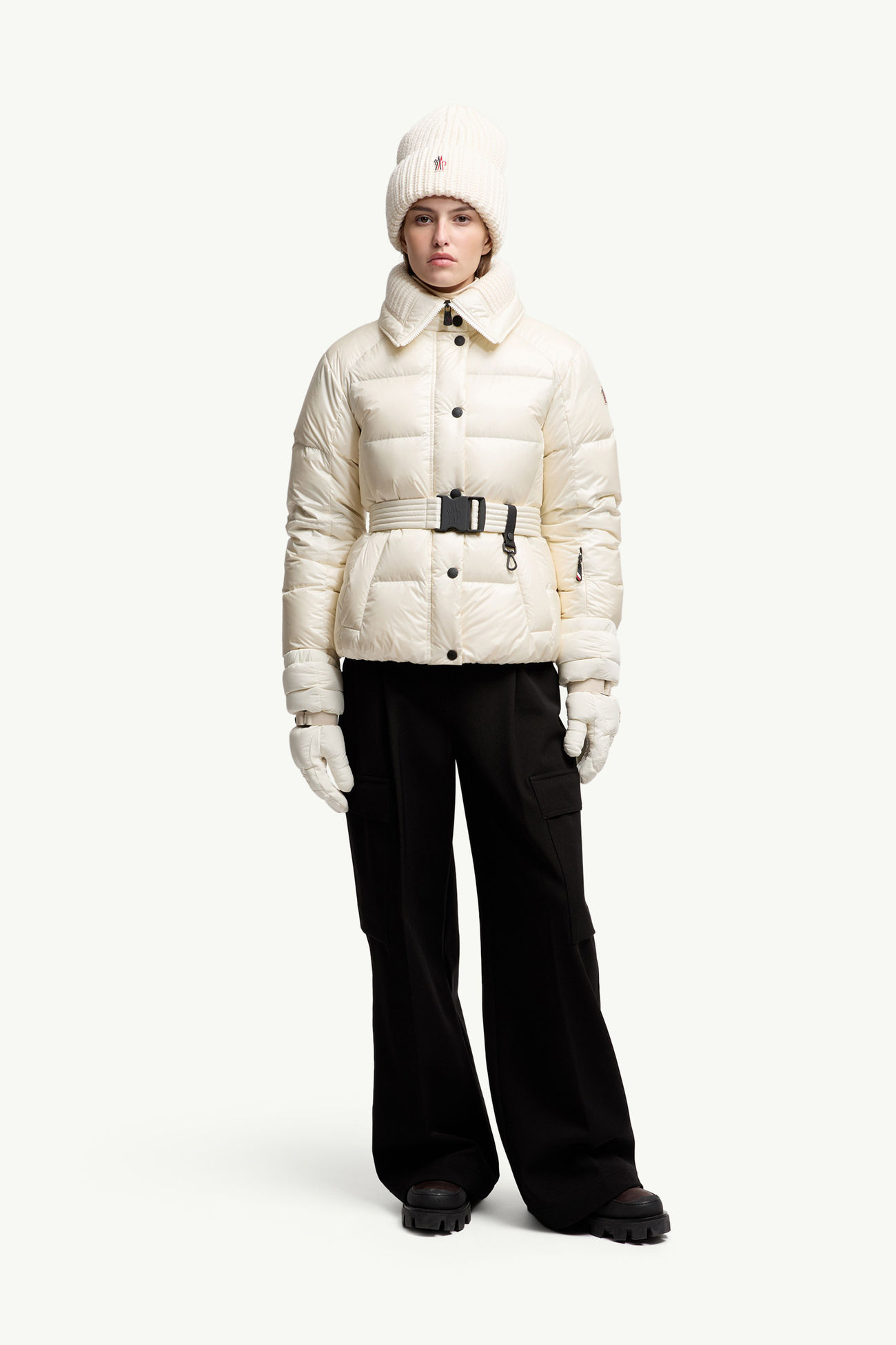 Giacca da Sci Imbottita Bataillouse con Cintura Donna Bianco Avorio Moncler 0