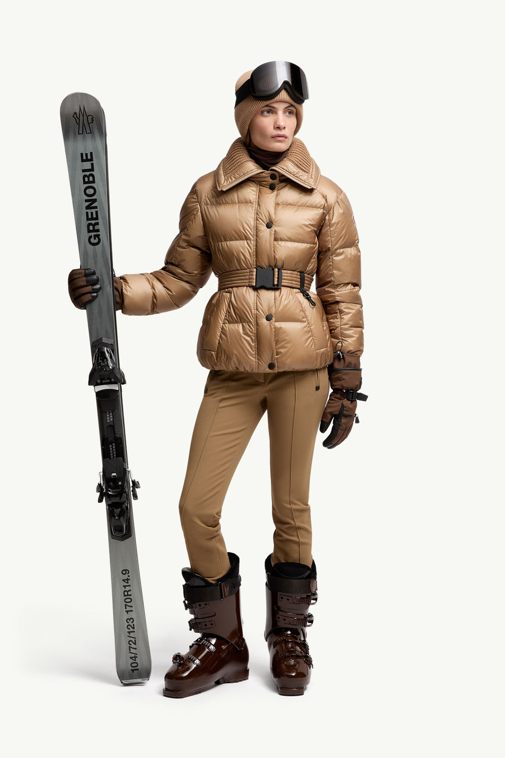 Bataillouse Belted Down Ski Jacket Women Camel Beige Moncler 0