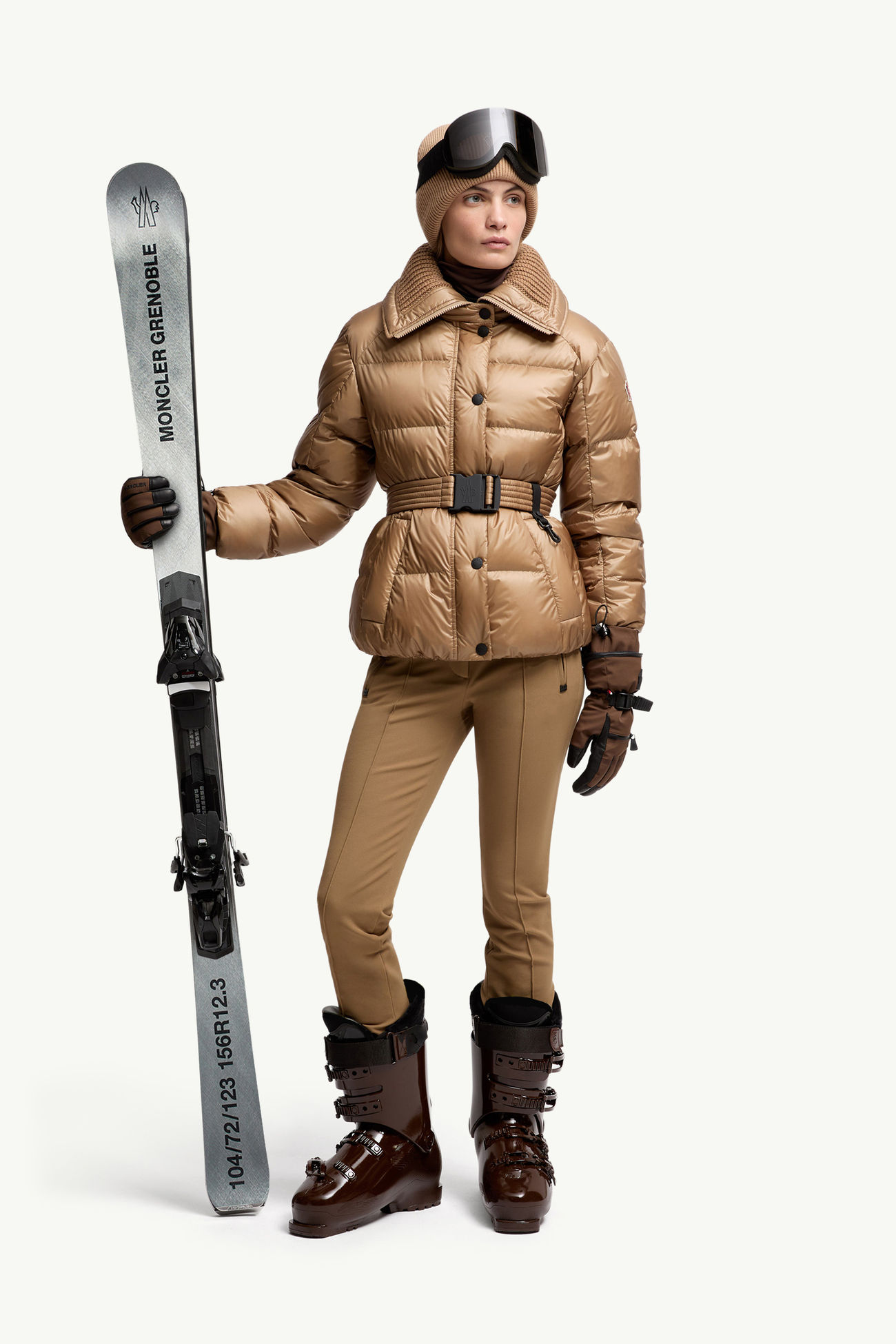 Bataillouse Belted Down Ski Jacket Women Camel Beige Moncler 0