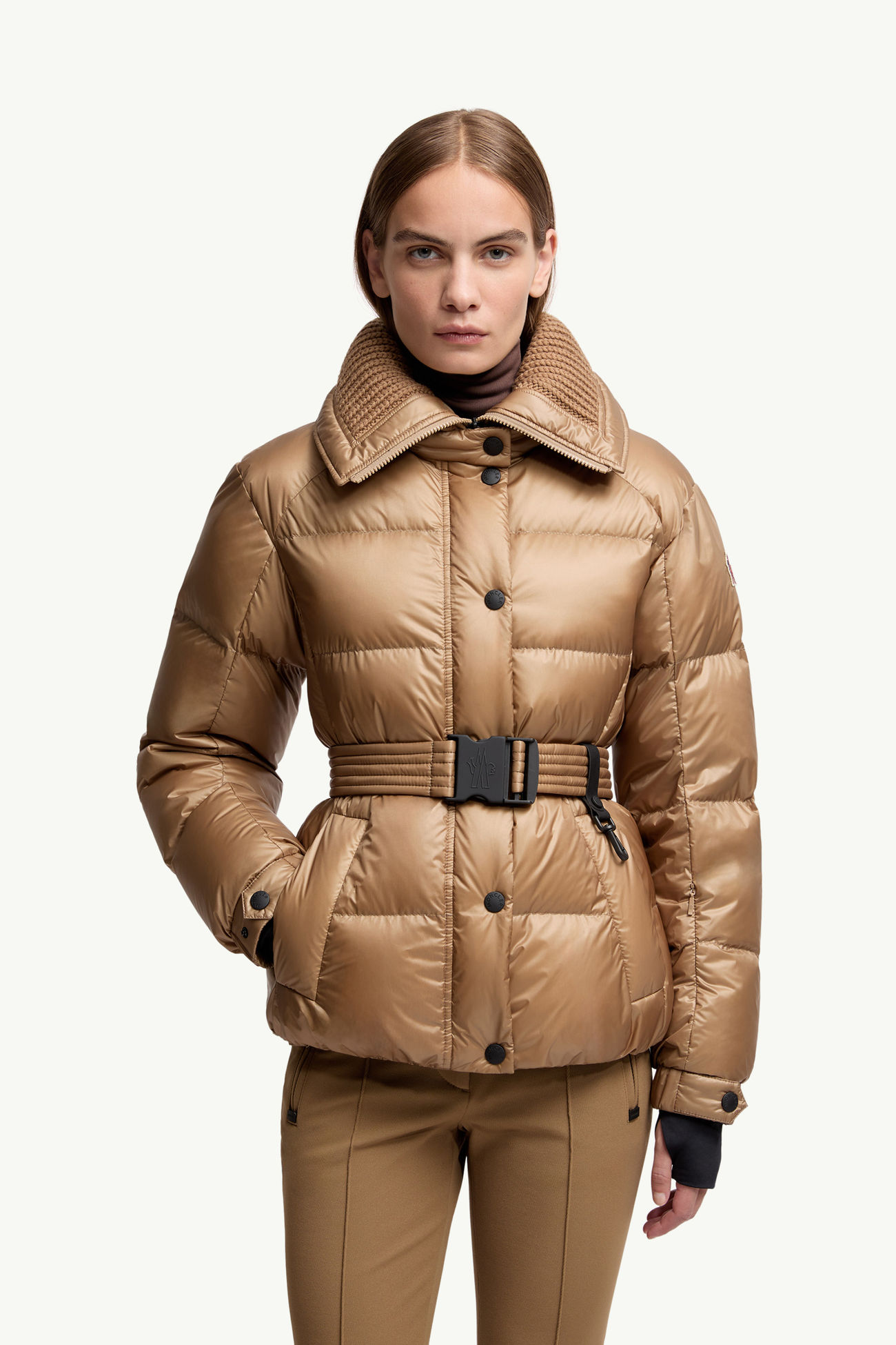 Bataillouse Belted Insulated Ski Jacket Women Camel Beige Moncler 3