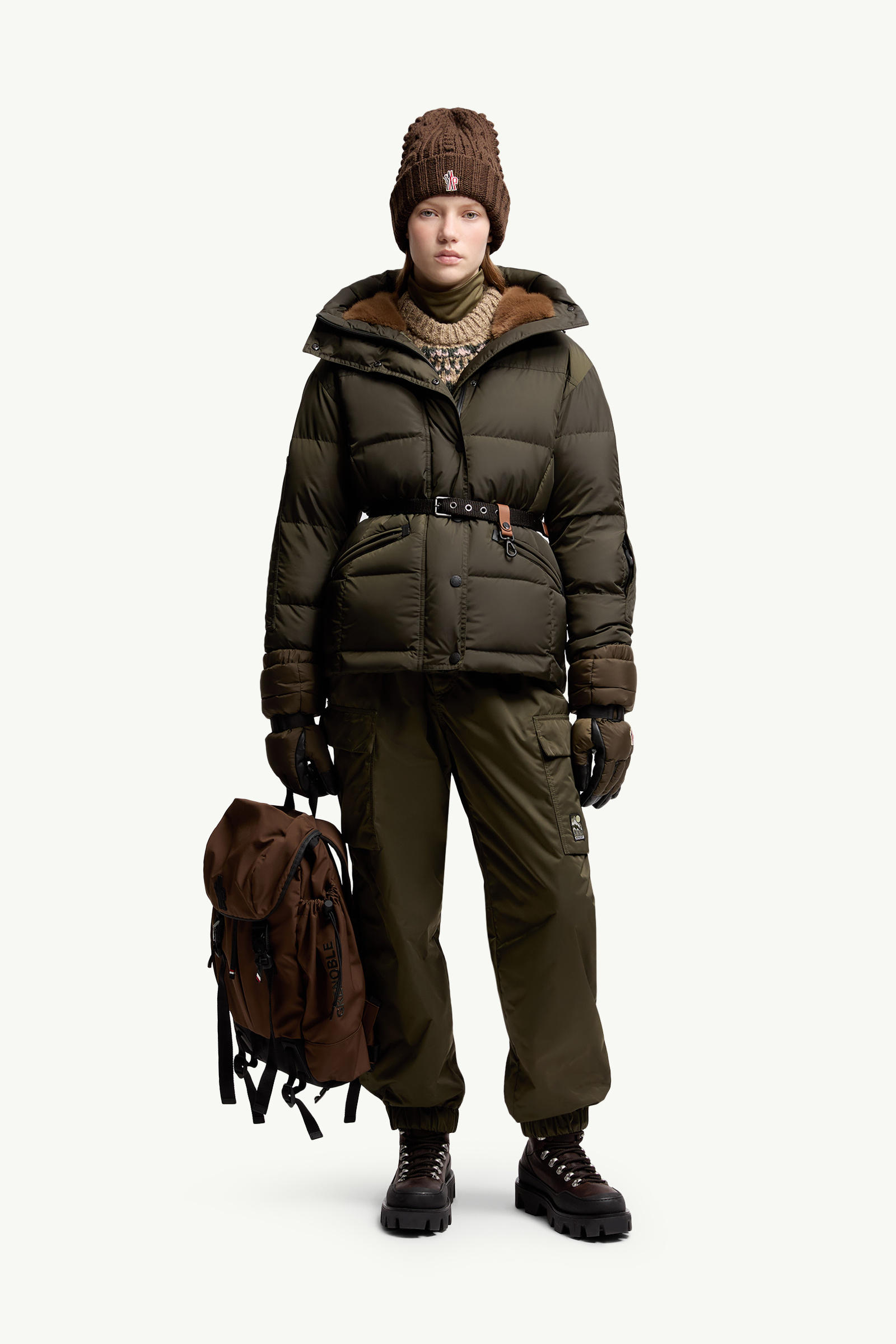 Salastrains Belted Down Ski Jacket Women Olive Green Moncler 0