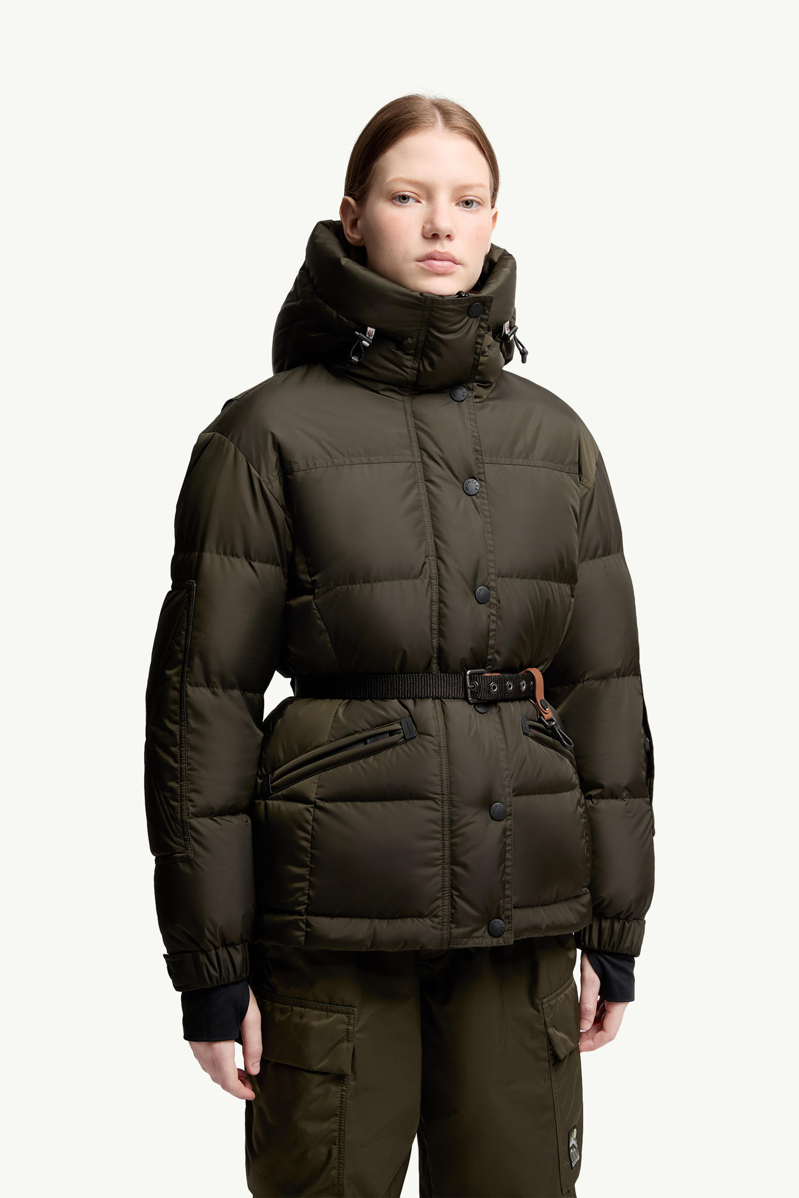Salastrains Belted Down Ski Jacket Women Olive Green Moncler 3