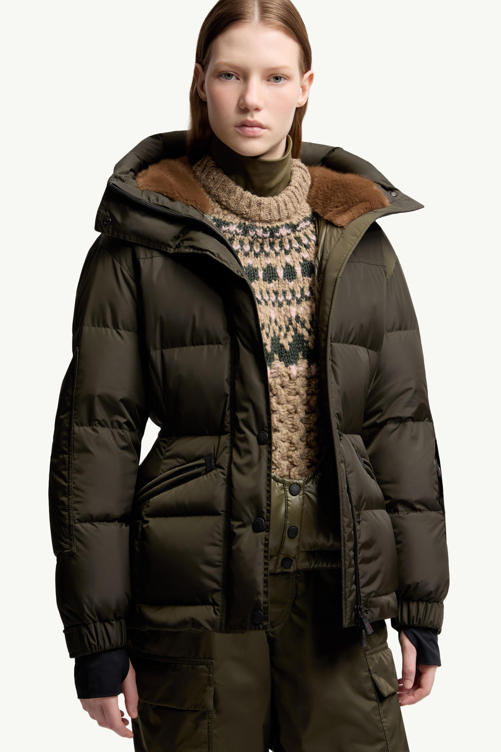 Salastrains Belted Down Ski Jacket Women Olive Green Moncler 5