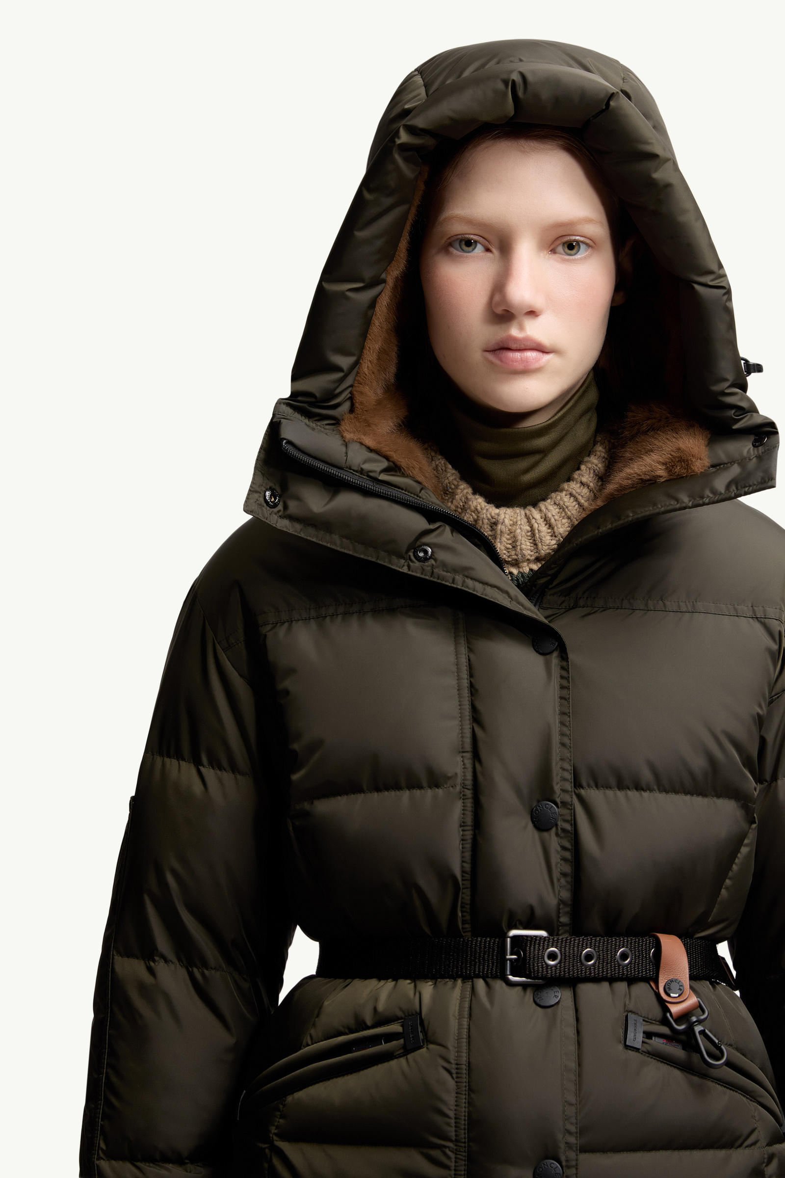 Salastrains Belted Down Ski Jacket Women Olive Green Moncler 7