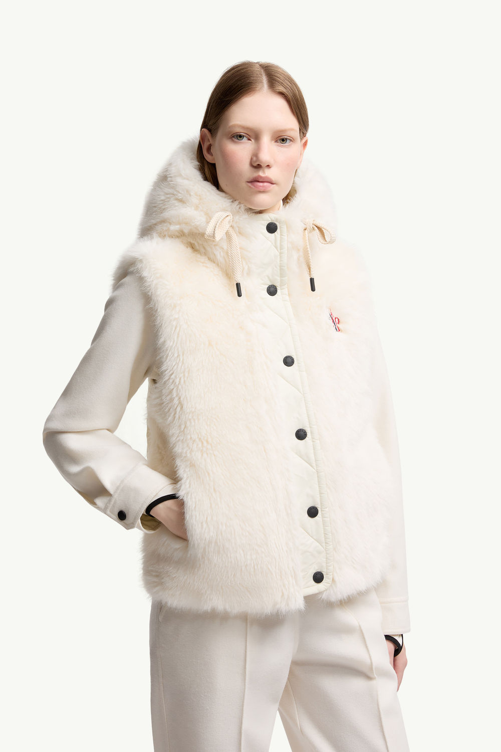 Arve Hooded Teddy Down Gilet Women White Moncler 3