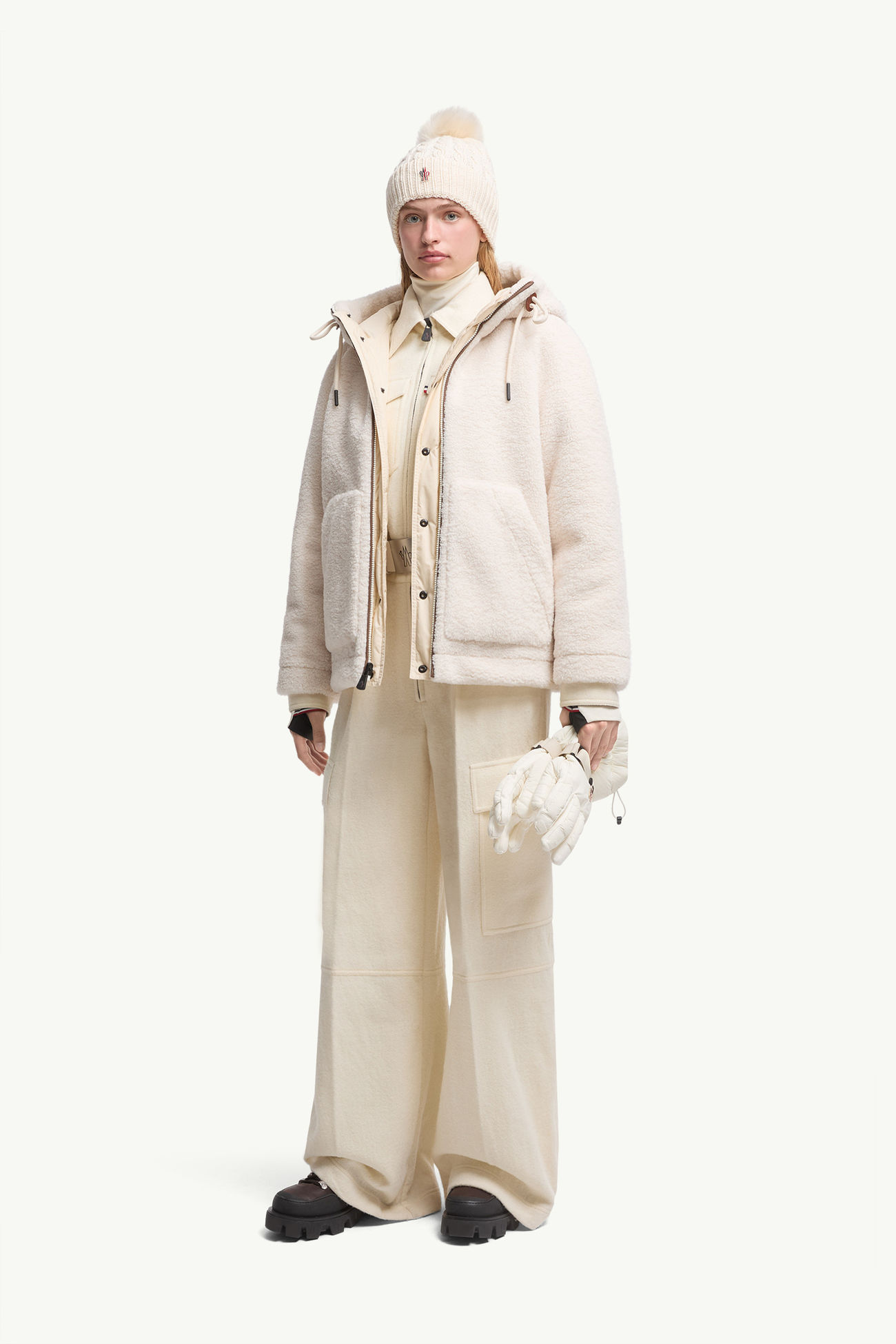 Giacca corta imbottita Yushan reversibile in teddy Donna Bianco Moncler 0