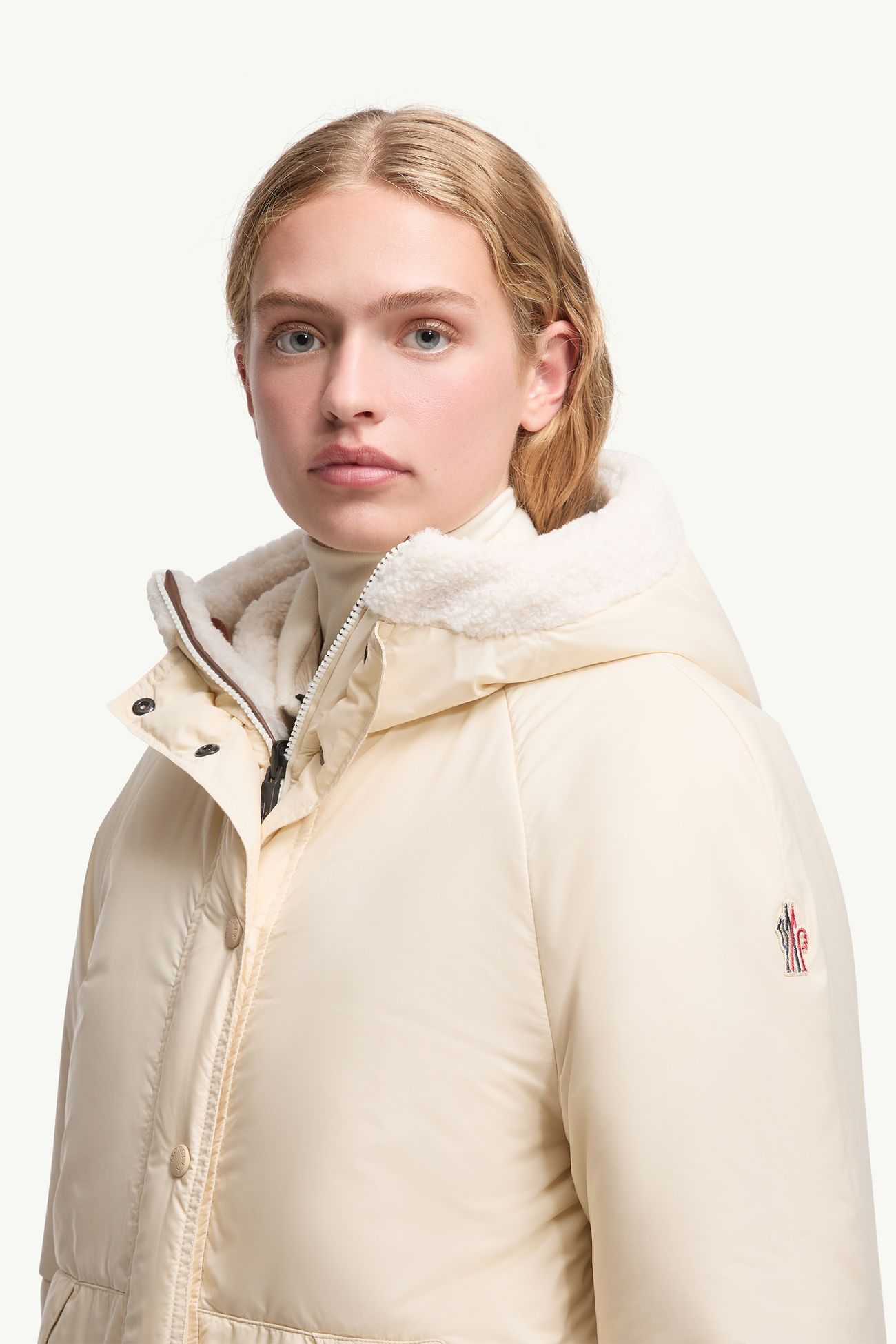 Chaqueta acolchada corta efecto peluche reversible Yushan Mujer Blanco Moncler 1