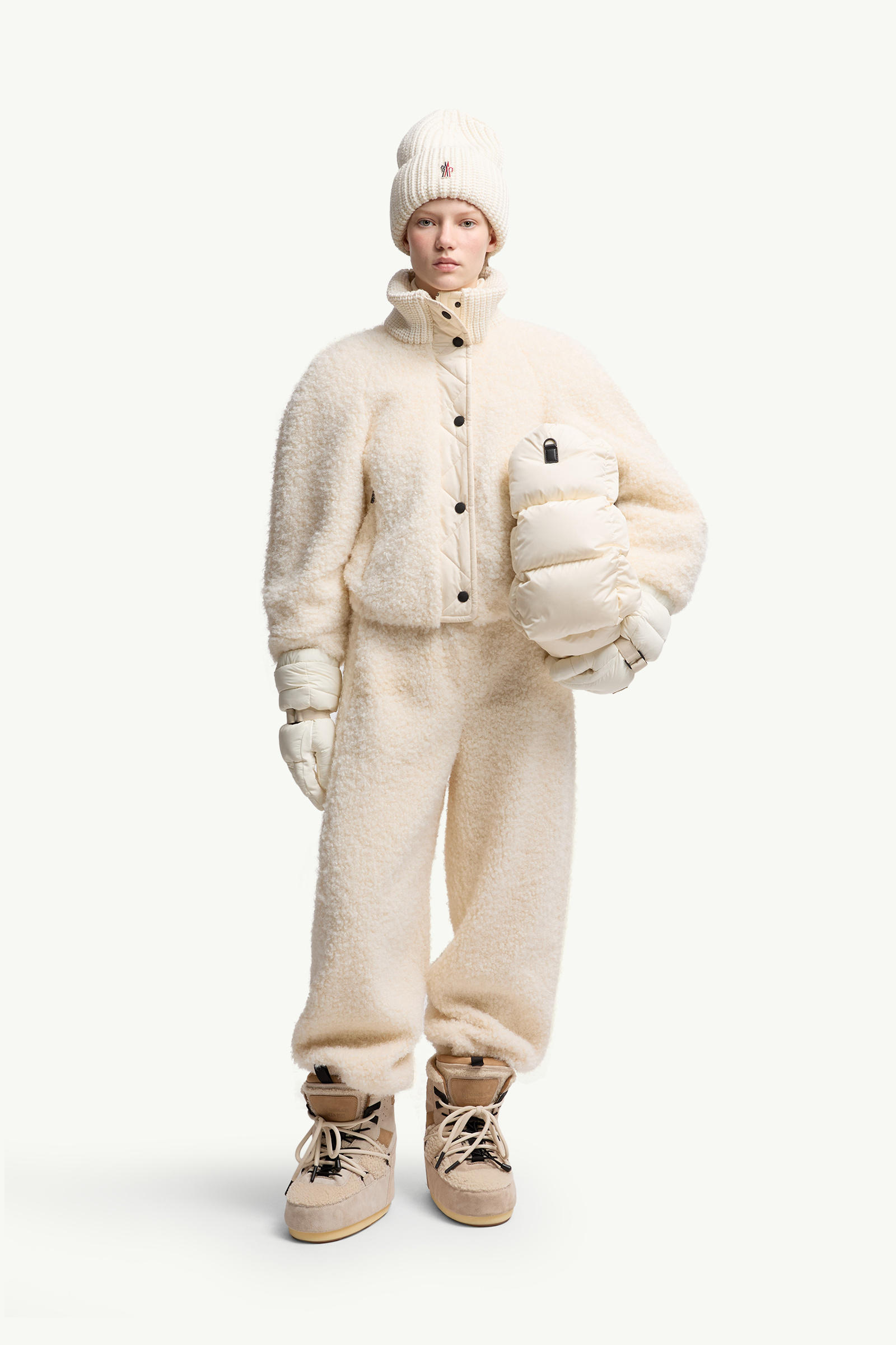 Ayles Teddy & Wool Short Down Jacket Women White Ivory Moncler 0
