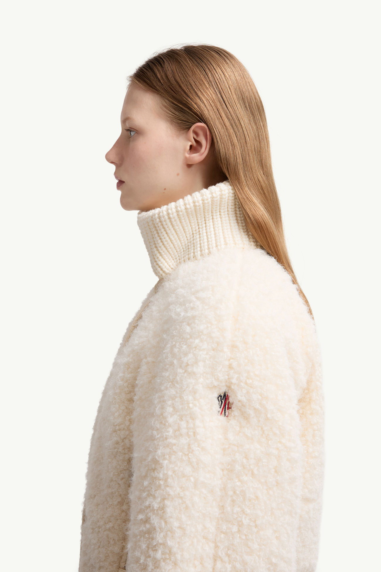 Ayles kurze Daunenjacke aus Teddystoff und Wolle Damen Weiß-Elfenbein Moncler 1