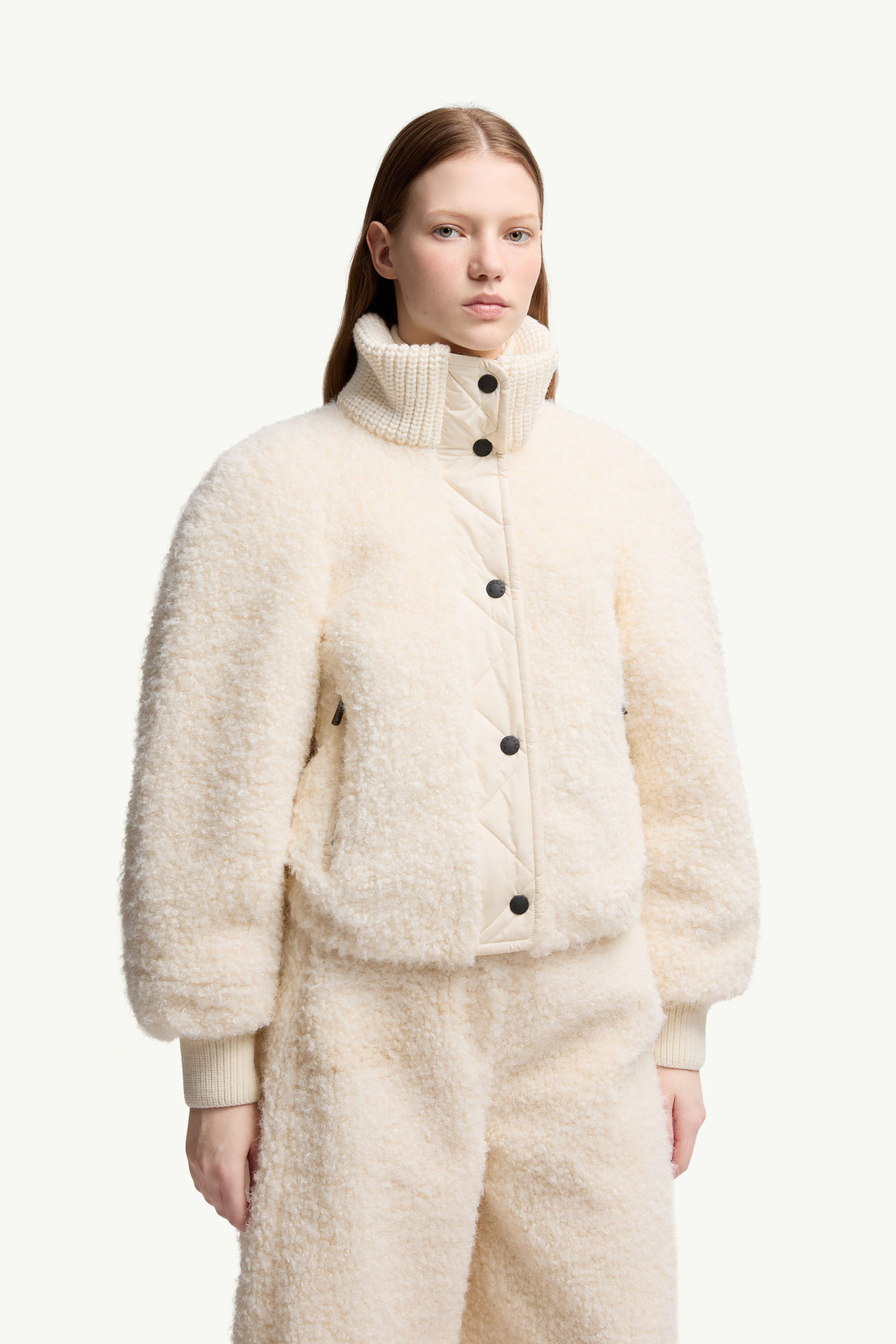 Ayles kurze Daunenjacke aus Teddystoff und Wolle Damen Weiß-Elfenbein Moncler 3