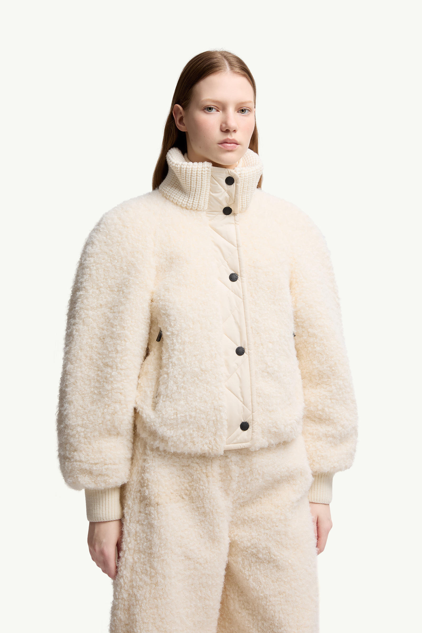 Ayles Teddy & Wool Short Down Jacket Women White Ivory Moncler 3