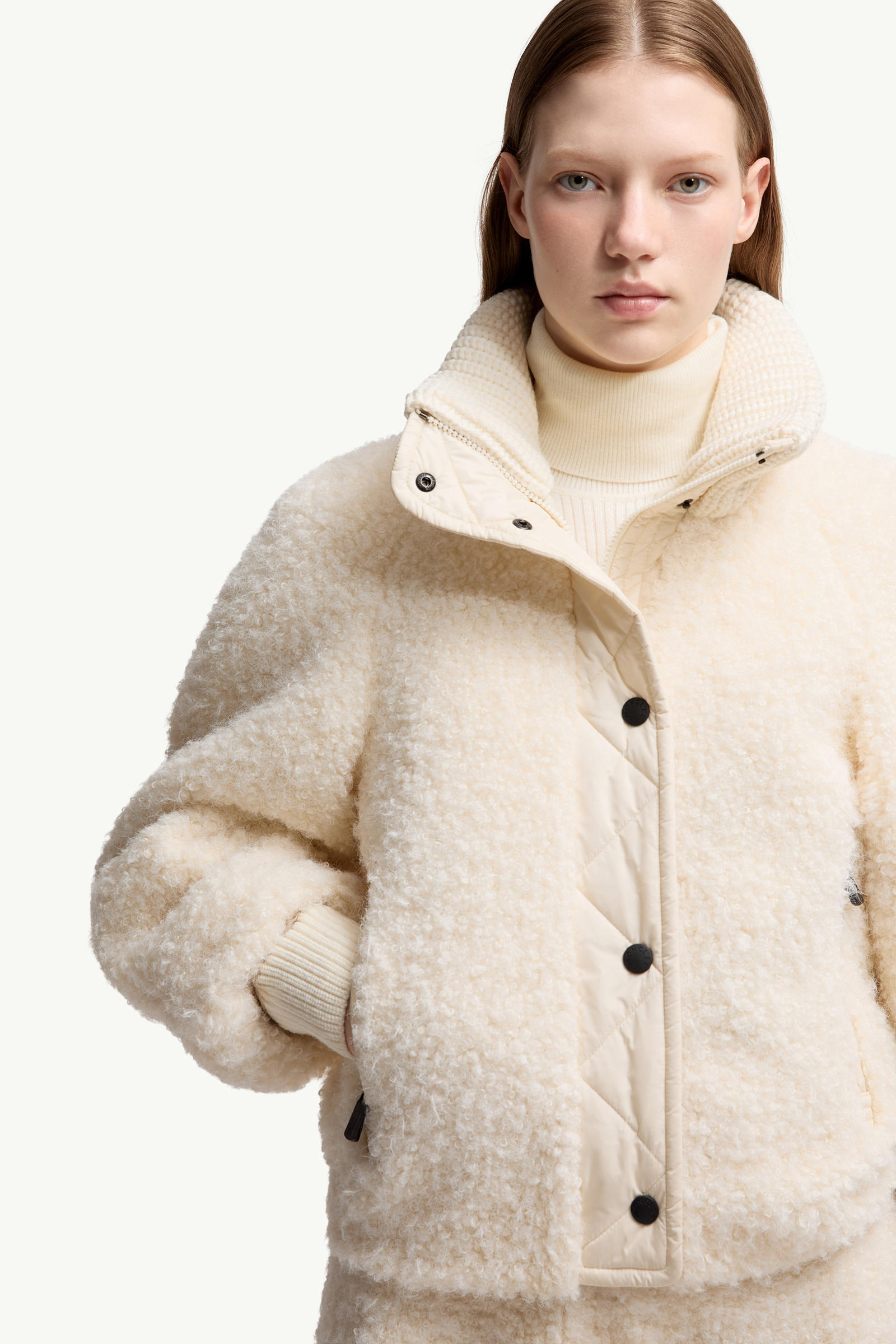 Ayles Teddy & Wool Short Down Jacket Women White Ivory Moncler 5
