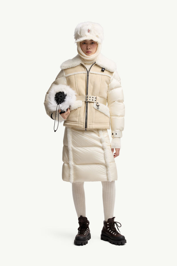 Alvernia Belted Shearling Down Jacket Women Beige & White Moncler 0