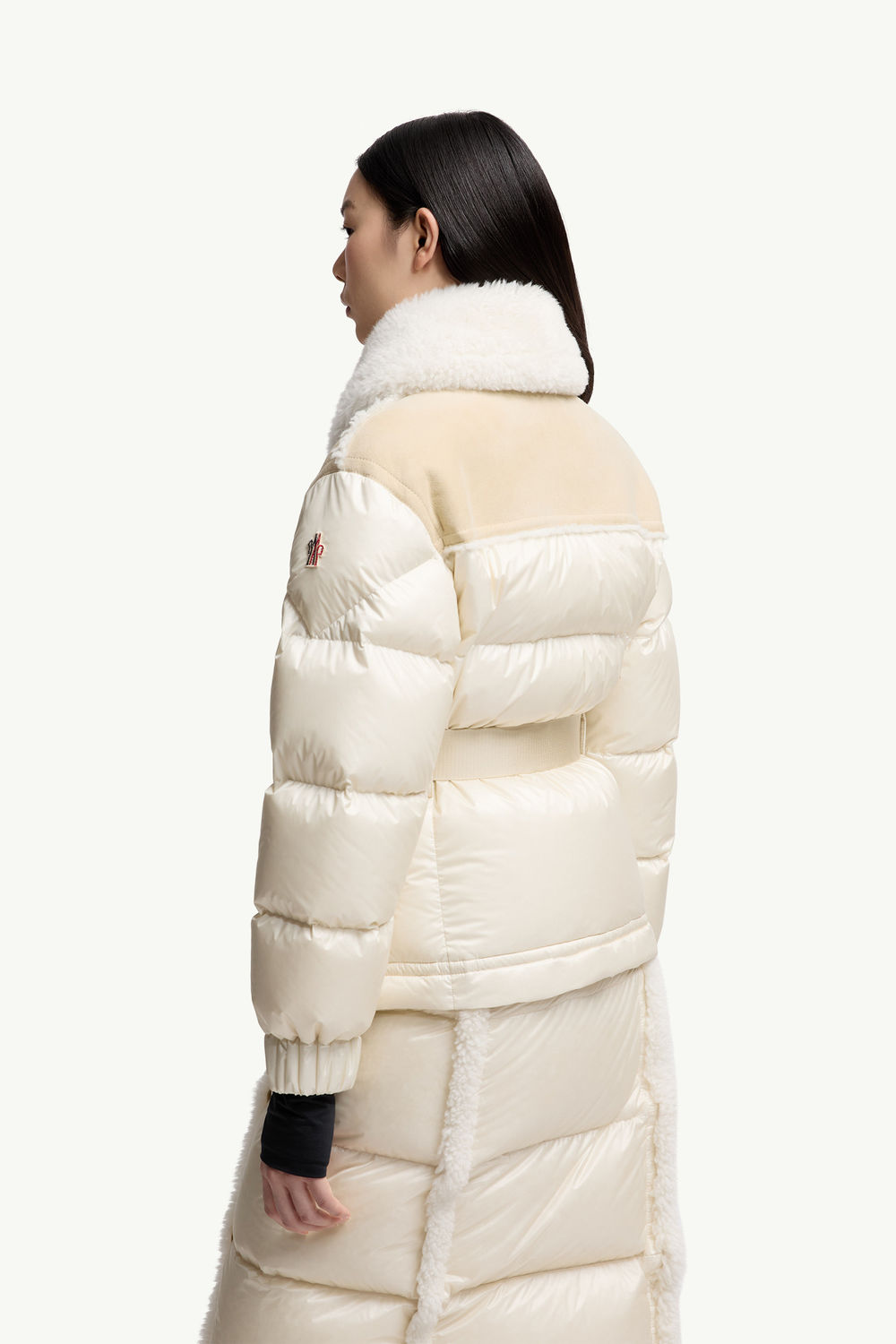 Alvernia Belted Shearling Down Jacket Women Beige & White Moncler 4