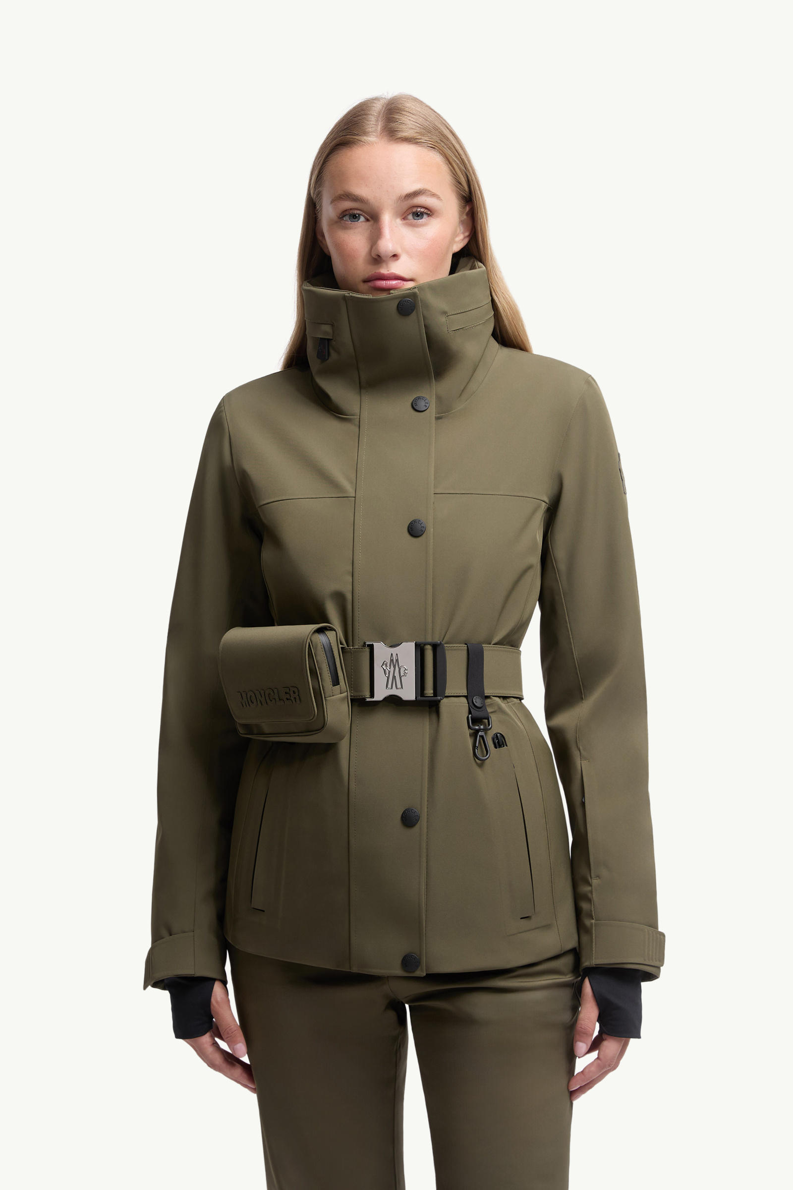 Hainets Hooded Padded Ski Jacket Women Olive Green Moncler 3