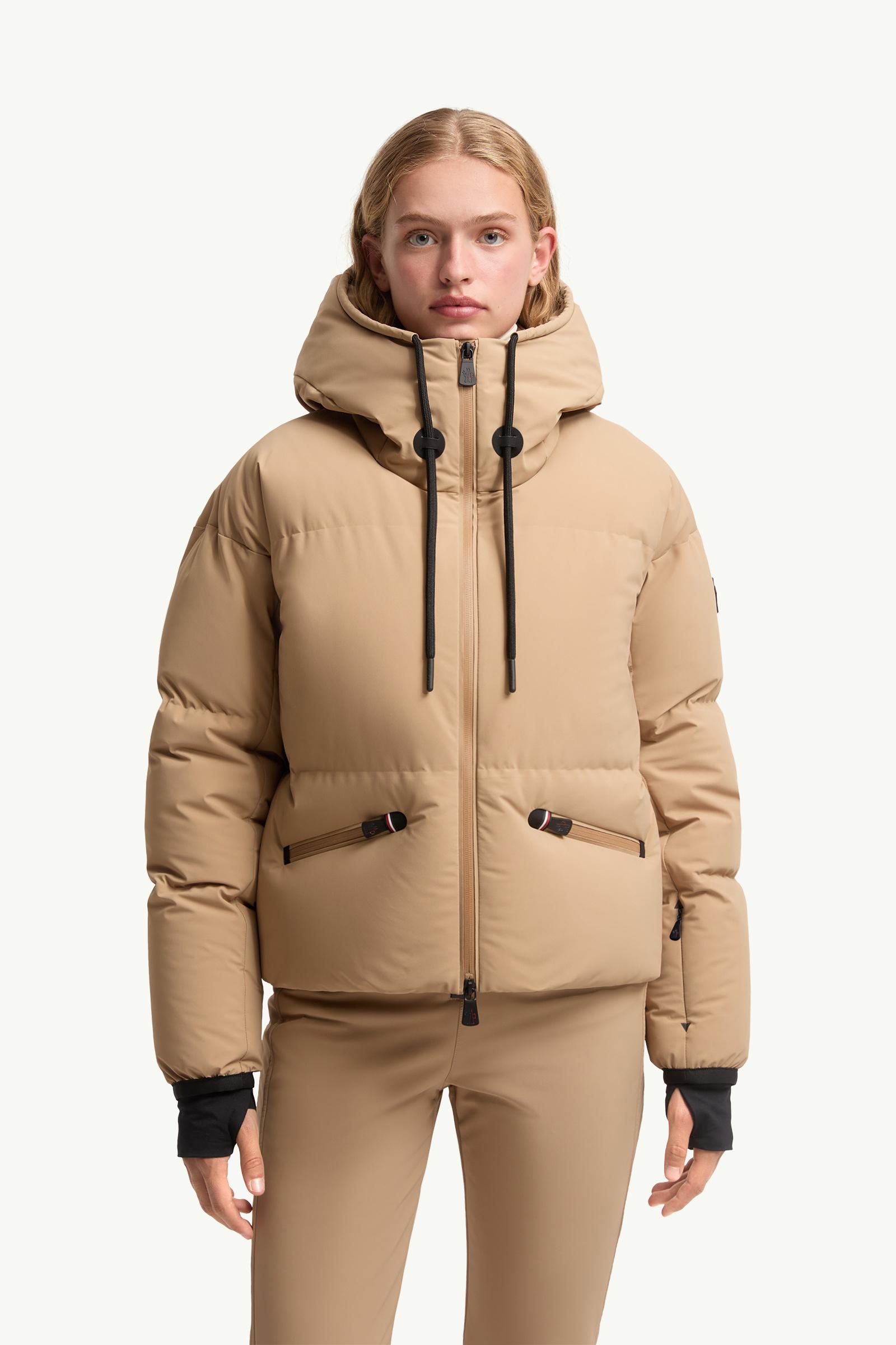 Beige Allesaz Hooded Down Ski Jacket - Short Down Jackets for