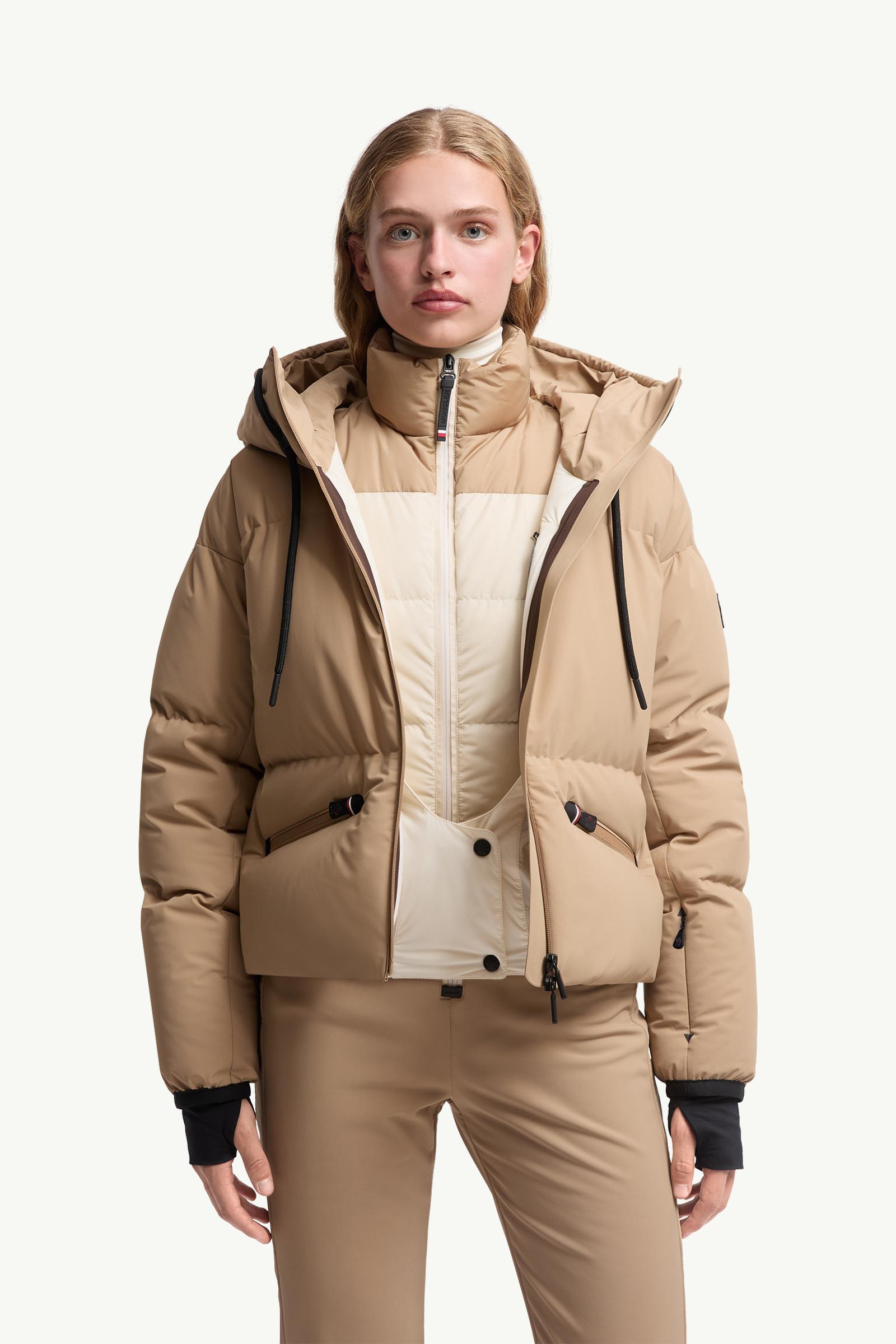 Beige Allesaz Hooded Down Ski Jacket - Short Down Jackets for