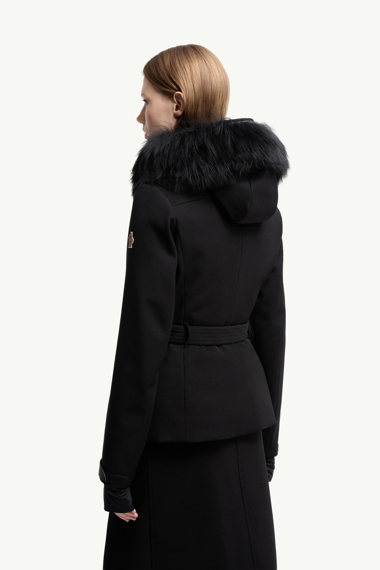 Plumífero de esquí con ribete de lana de oveja joven y capucha Bauges Mujer Negro Moncler 4