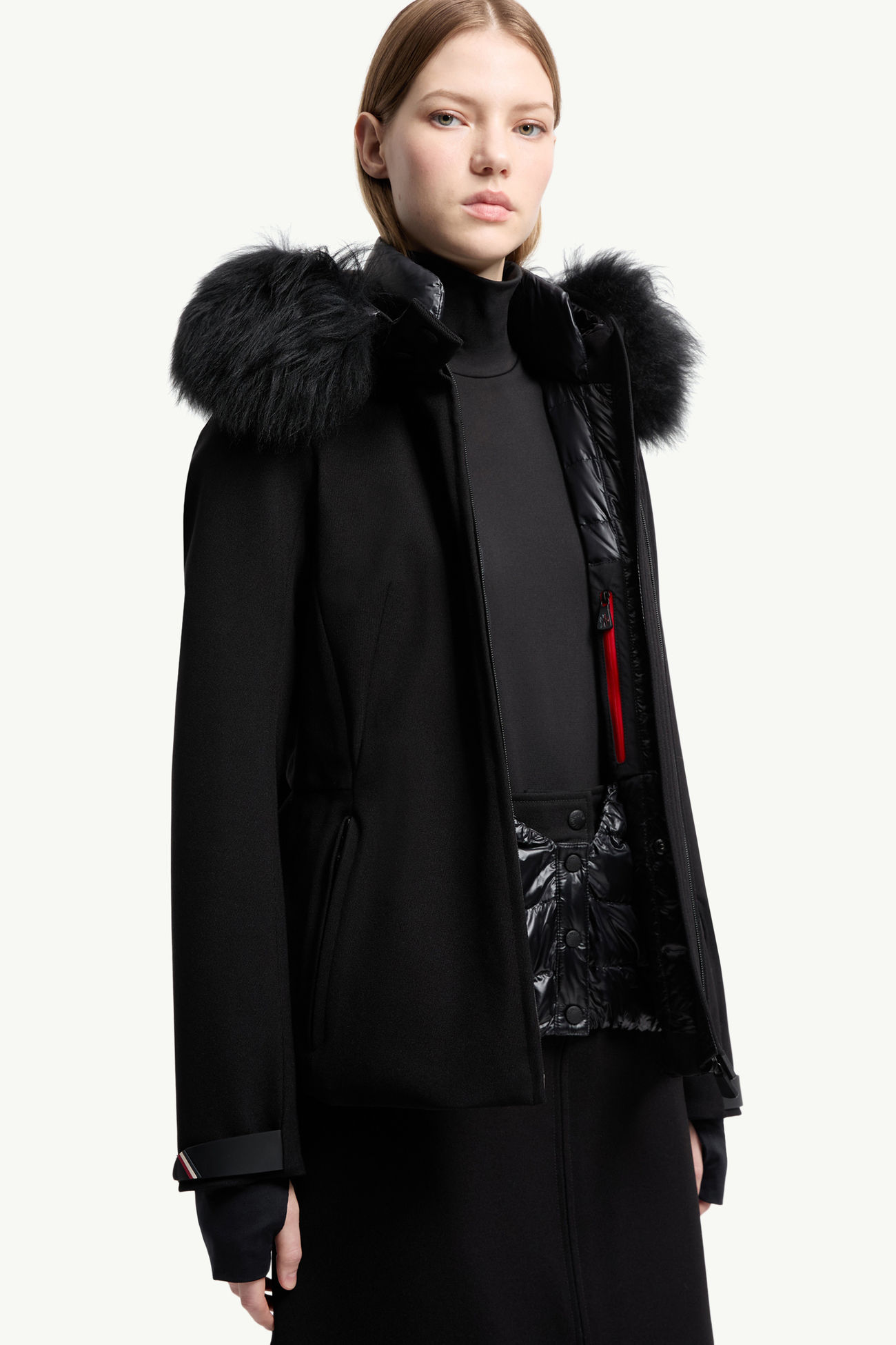 Bauges Hooded Shearling-Trimmed Ski Down Jacket Women Black Moncler 5