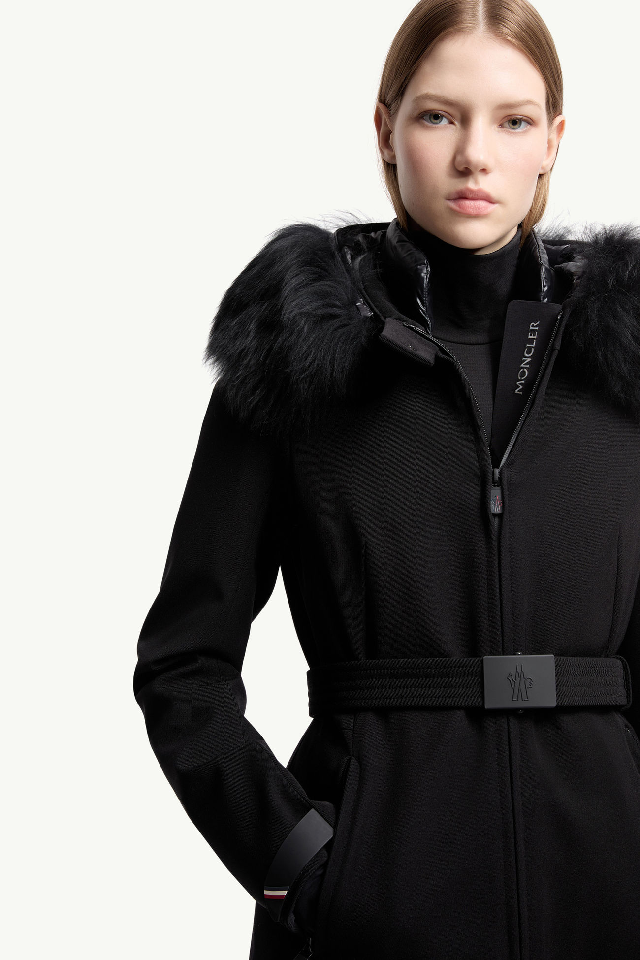 Bauges Hooded Shearling-Trimmed Ski Down Jacket Women Black Moncler 7