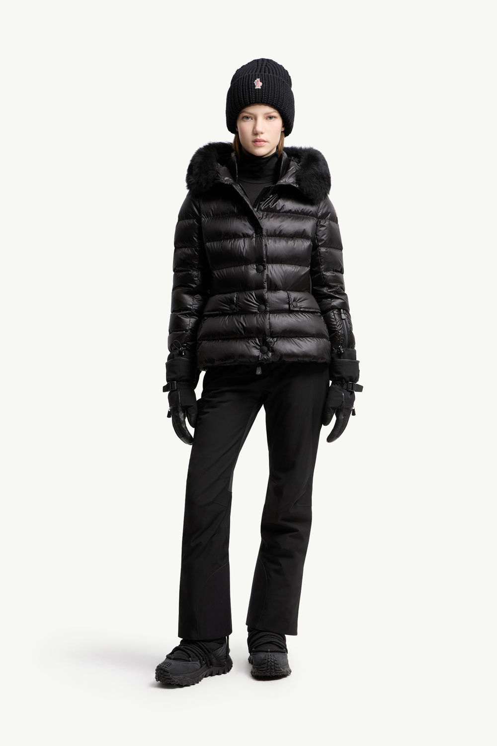 Armoniques Hooded Shearling-Trimmed Down Ski Jacket Women Black Moncler 0