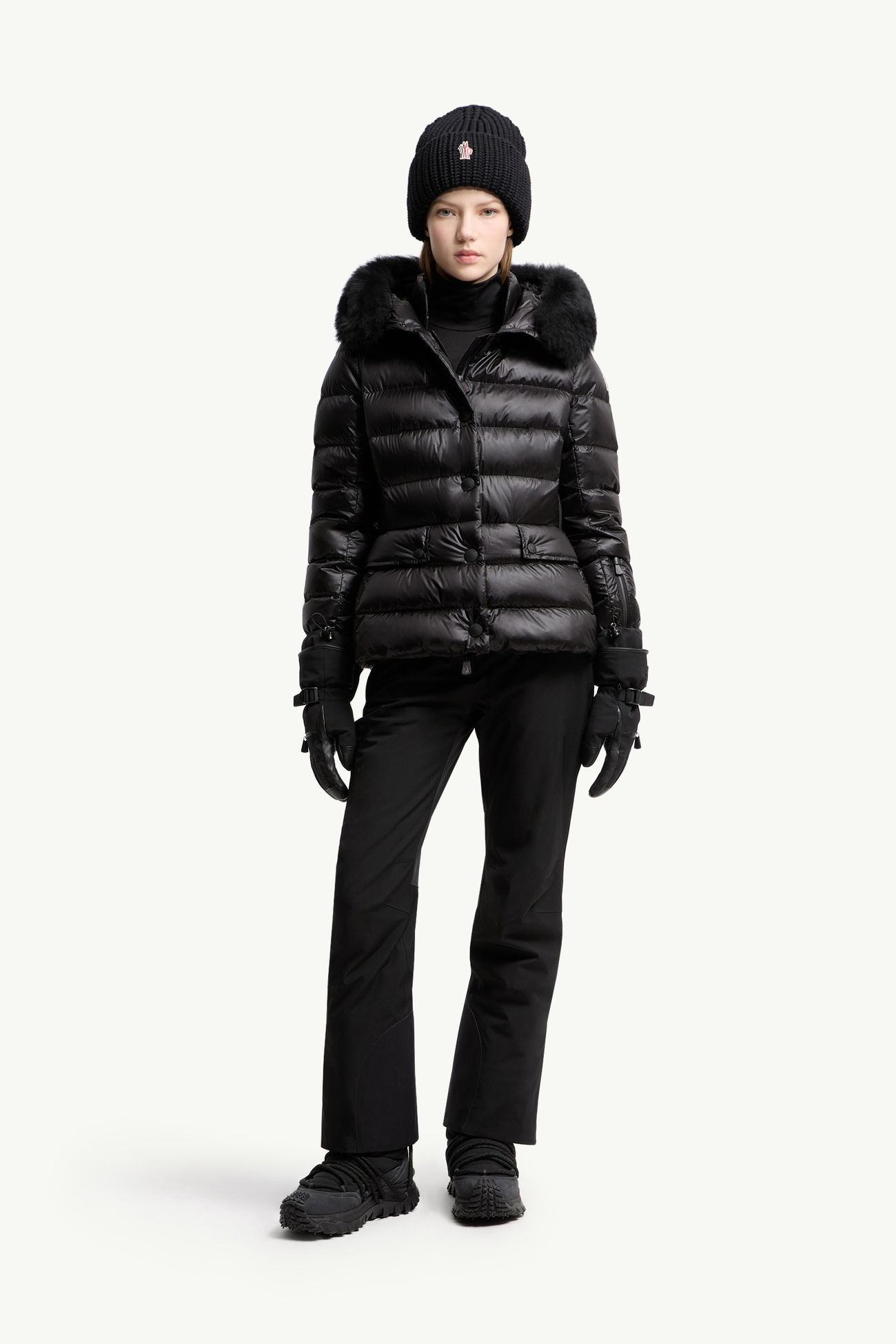 Armoniques Hooded Shearling-Trimmed Insulated Ski Jacket Women Black Moncler 0